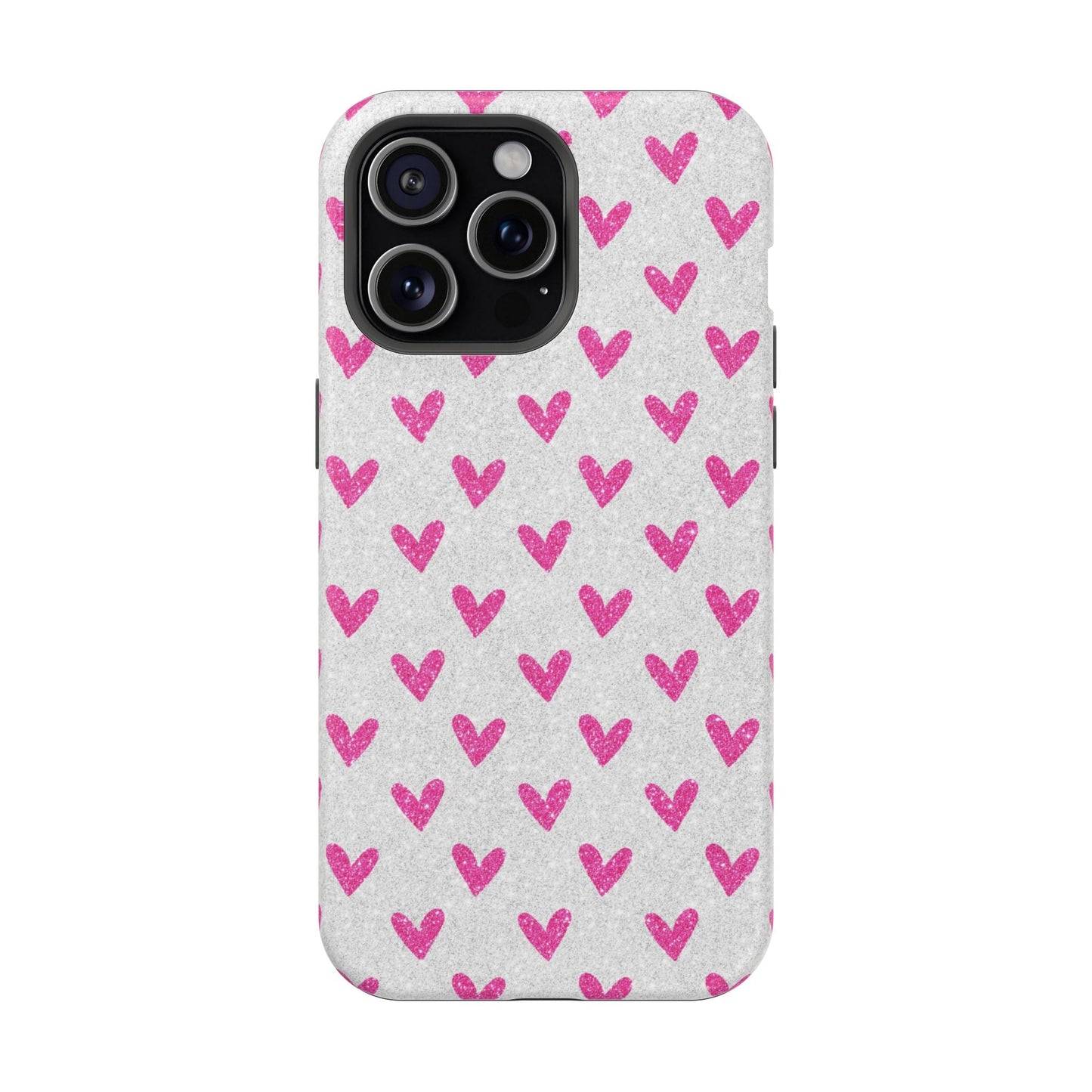Pink Hearts on Glitter Silver – MagSafe iPhone Case - BOGO Cases