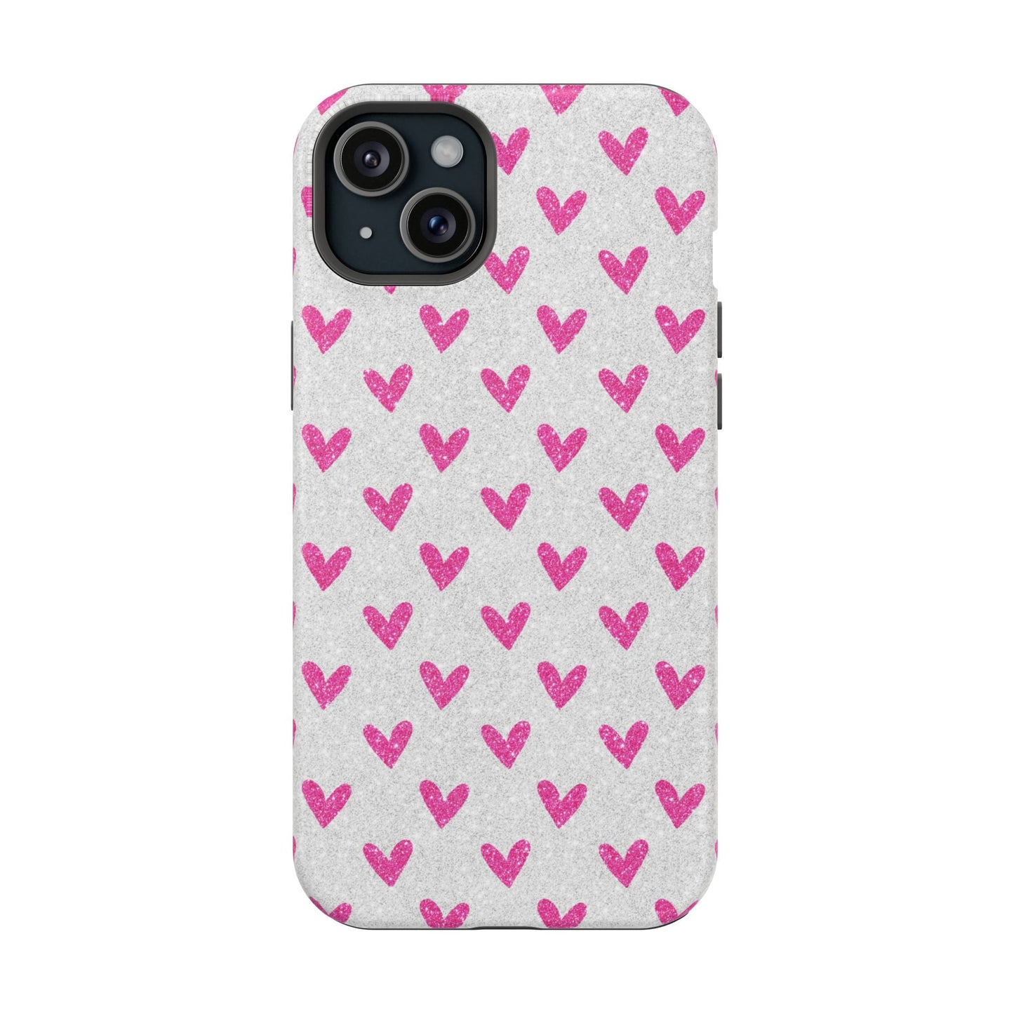 Pink Hearts on Glitter Silver – MagSafe iPhone Case - BOGO Cases
