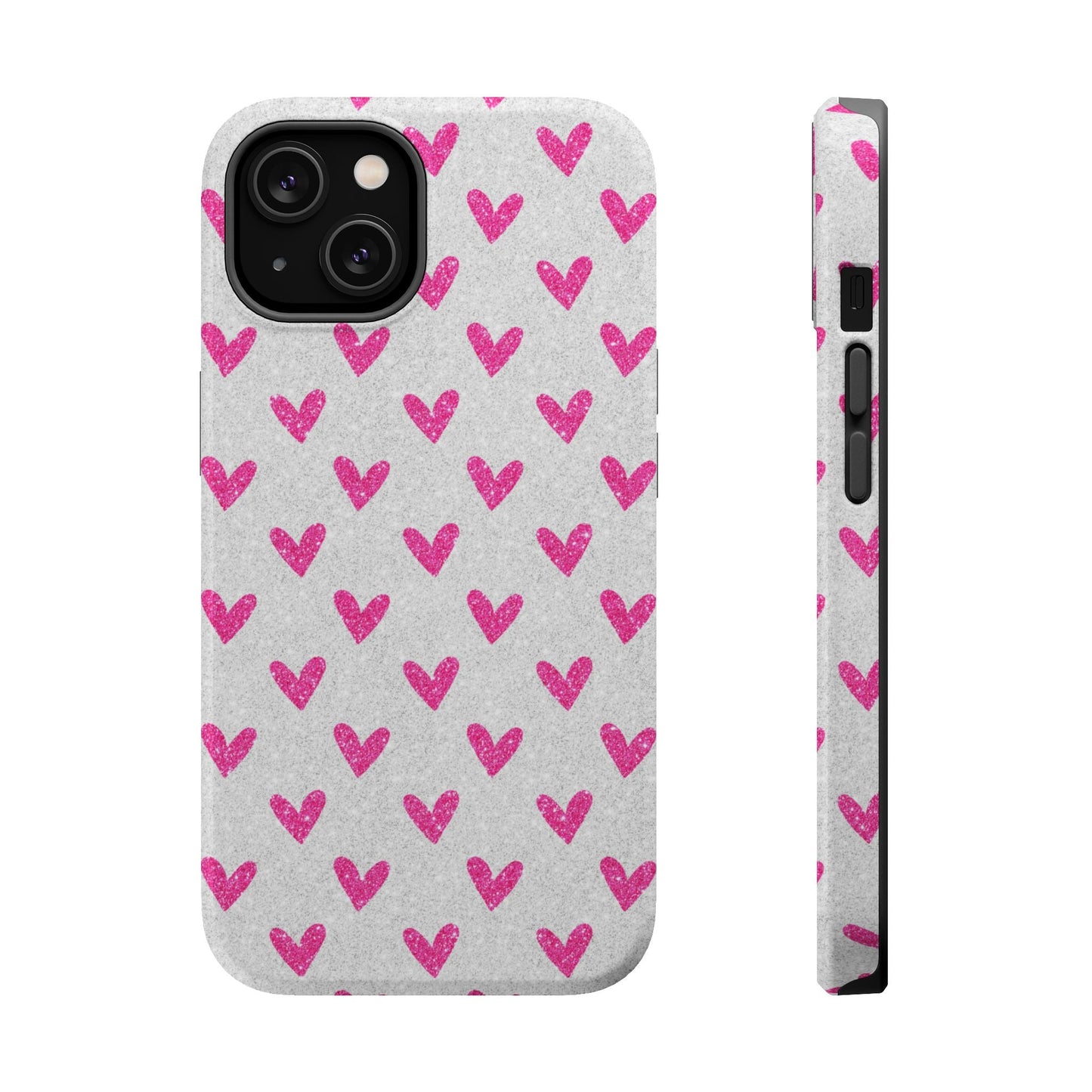 Pink Hearts on Glitter Silver – MagSafe iPhone Case - BOGO Cases