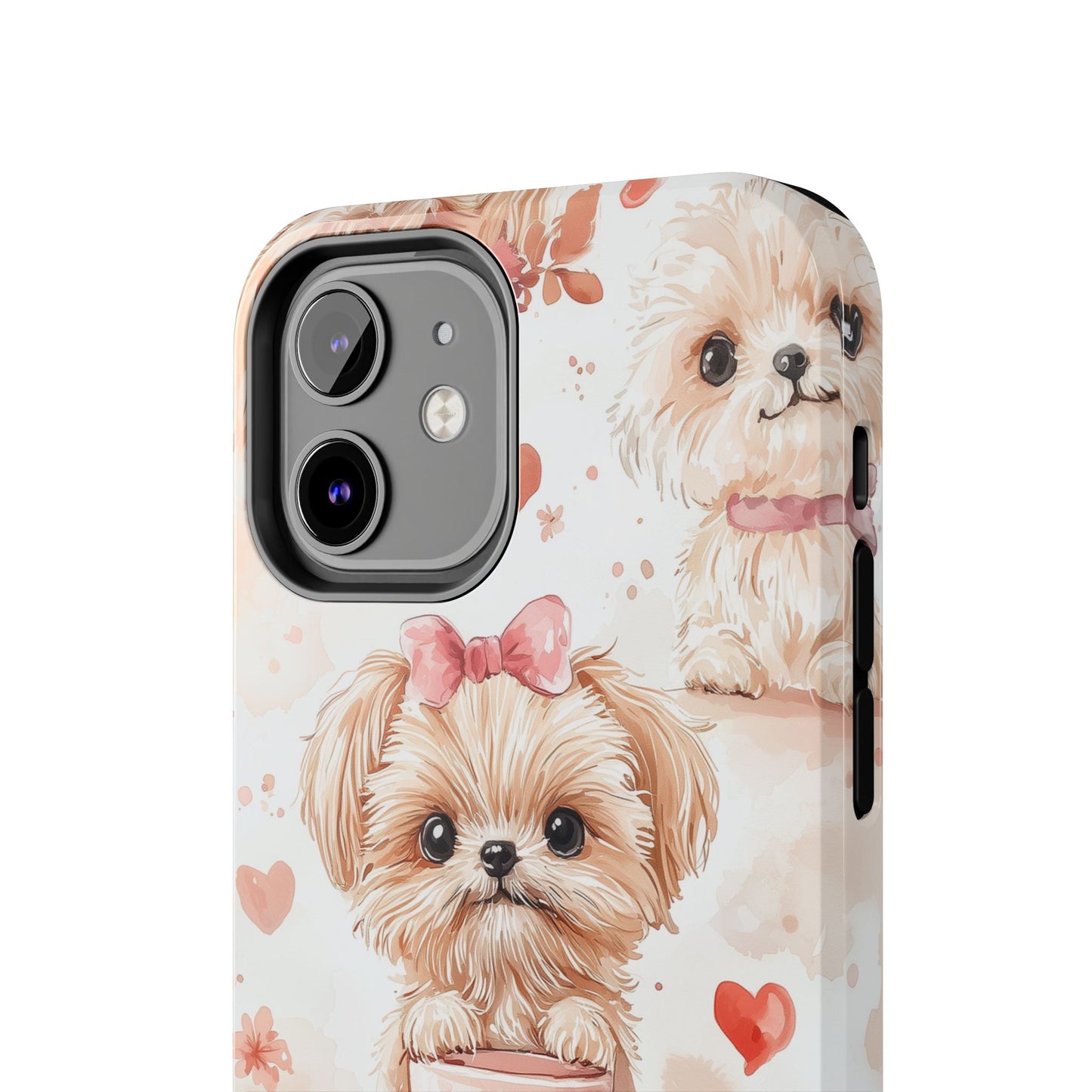 Puppies & Heart Mugs iPhone Case – Sweet Dog & Floral Design, Shockproof & Slim - BOGO Cases
