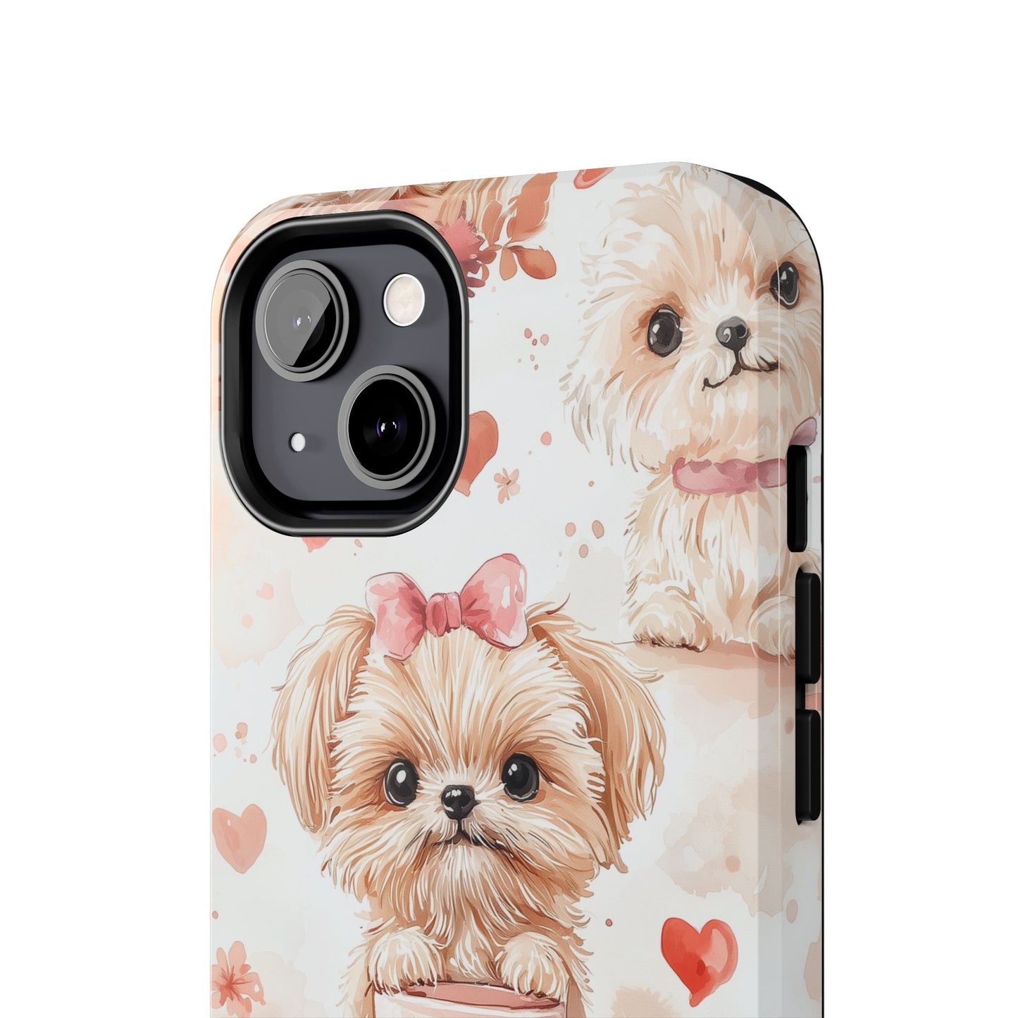 Puppies & Heart Mugs iPhone Case – Sweet Dog & Floral Design, Shockproof & Slim - BOGO Cases