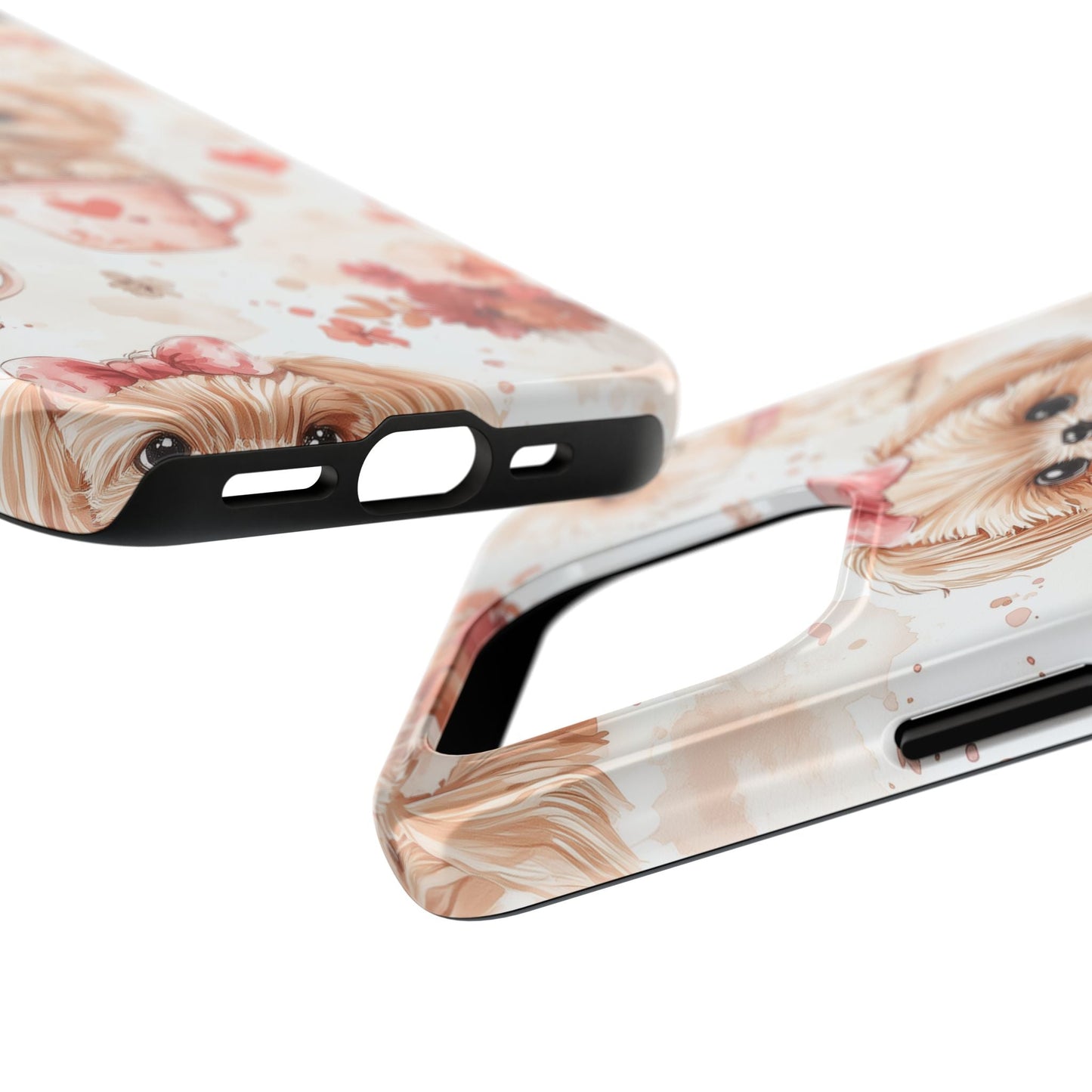 Puppies & Heart Mugs iPhone Case – Sweet Dog & Floral Design, Shockproof & Slim - BOGO Cases