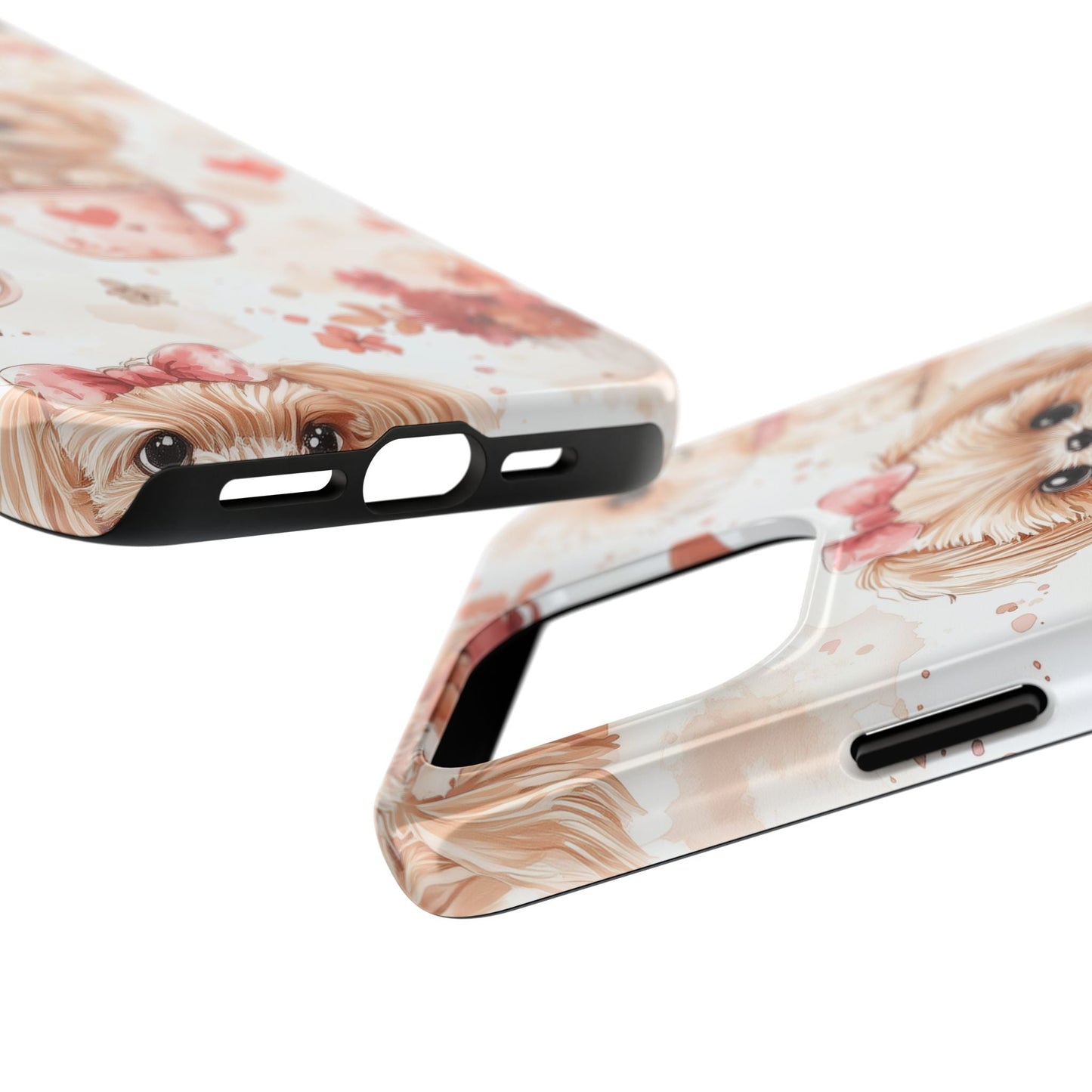 Puppies & Heart Mugs iPhone Case – Sweet Dog & Floral Design, Shockproof & Slim - BOGO Cases