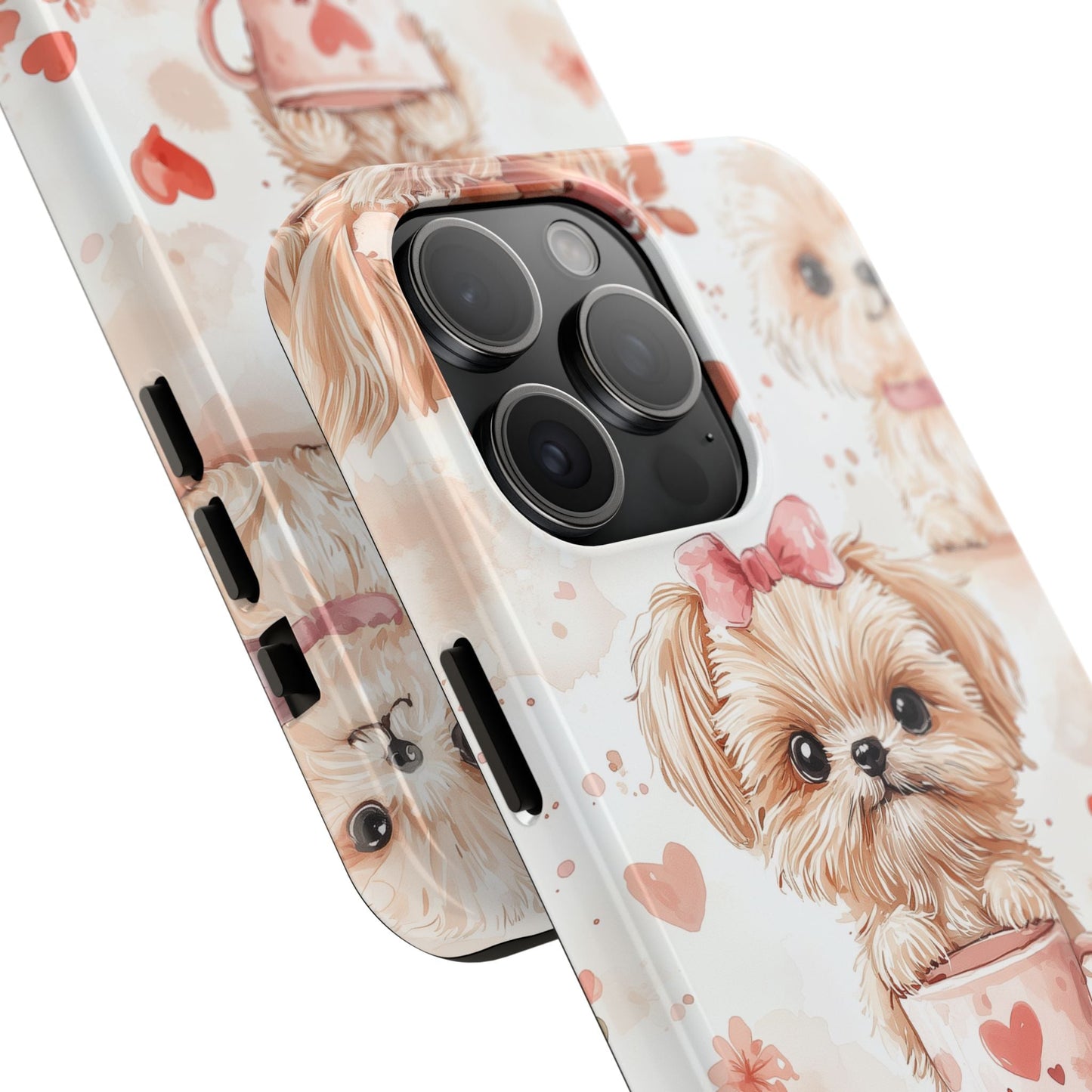 Puppies & Heart Mugs iPhone Case – Sweet Dog & Floral Design, Shockproof & Slim - BOGO Cases