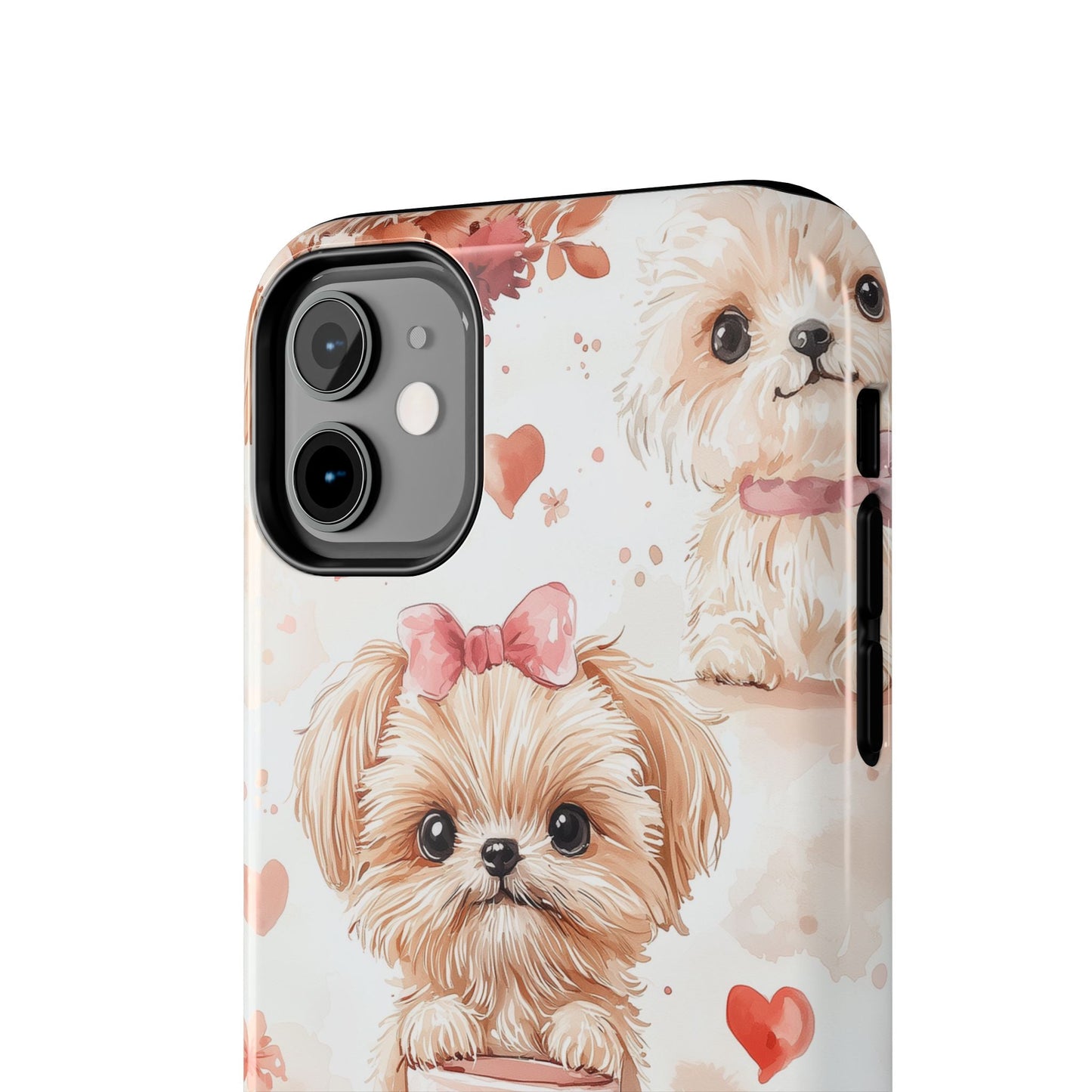 Puppies & Heart Mugs iPhone Case – Sweet Dog & Floral Design, Shockproof & Slim - BOGO Cases