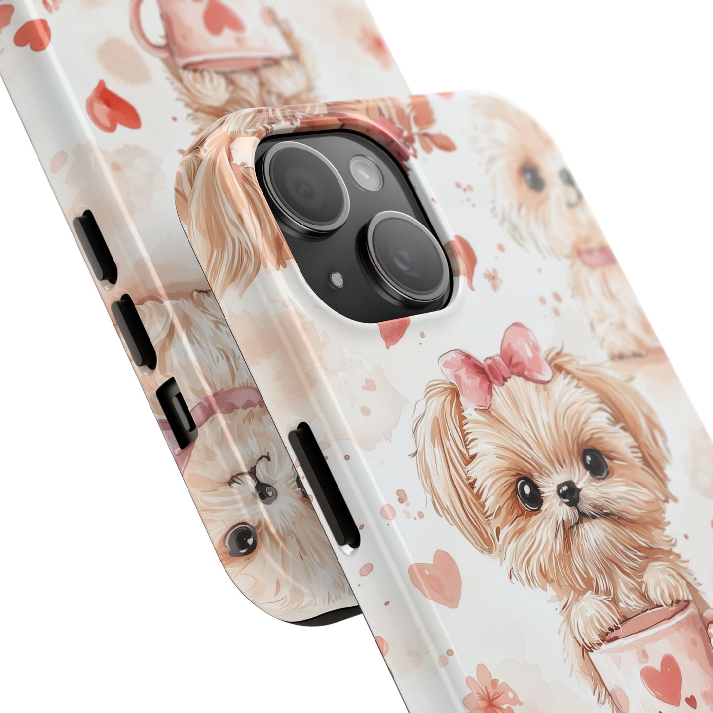 Puppies & Heart Mugs iPhone Case – Sweet Dog & Floral Design, Shockproof & Slim - BOGO Cases