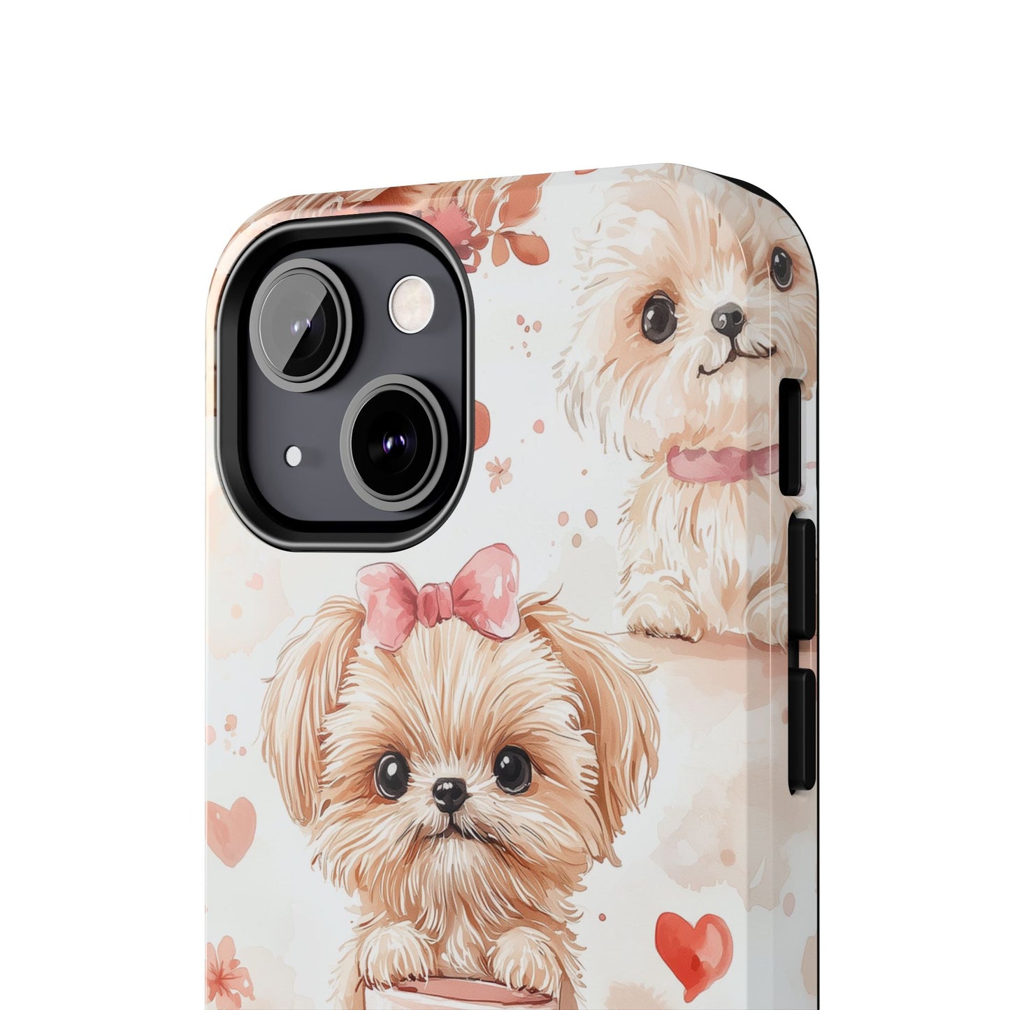 Puppies & Heart Mugs iPhone Case – Sweet Dog & Floral Design, Shockproof & Slim - BOGO Cases