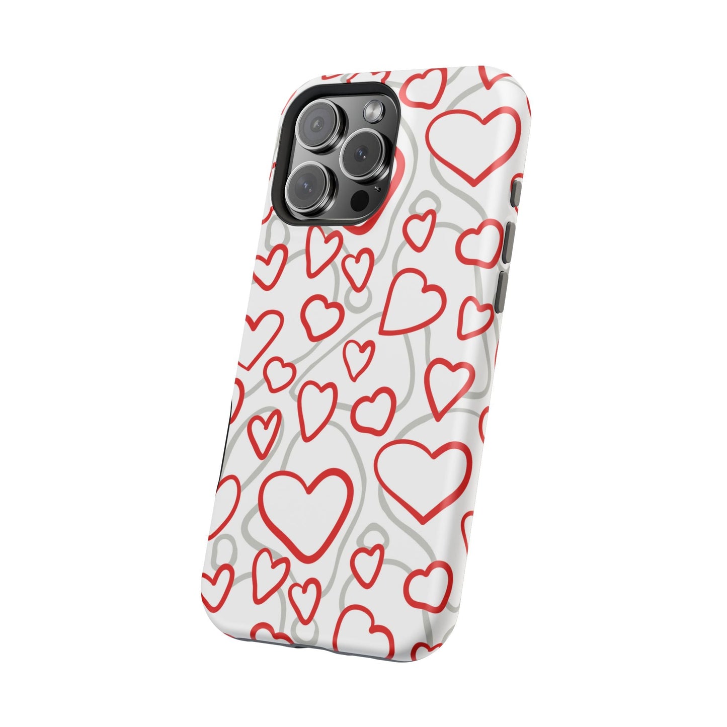 Red and White Heart Pattern MagSafe Case – Vibrant Love Design - BOGO Cases