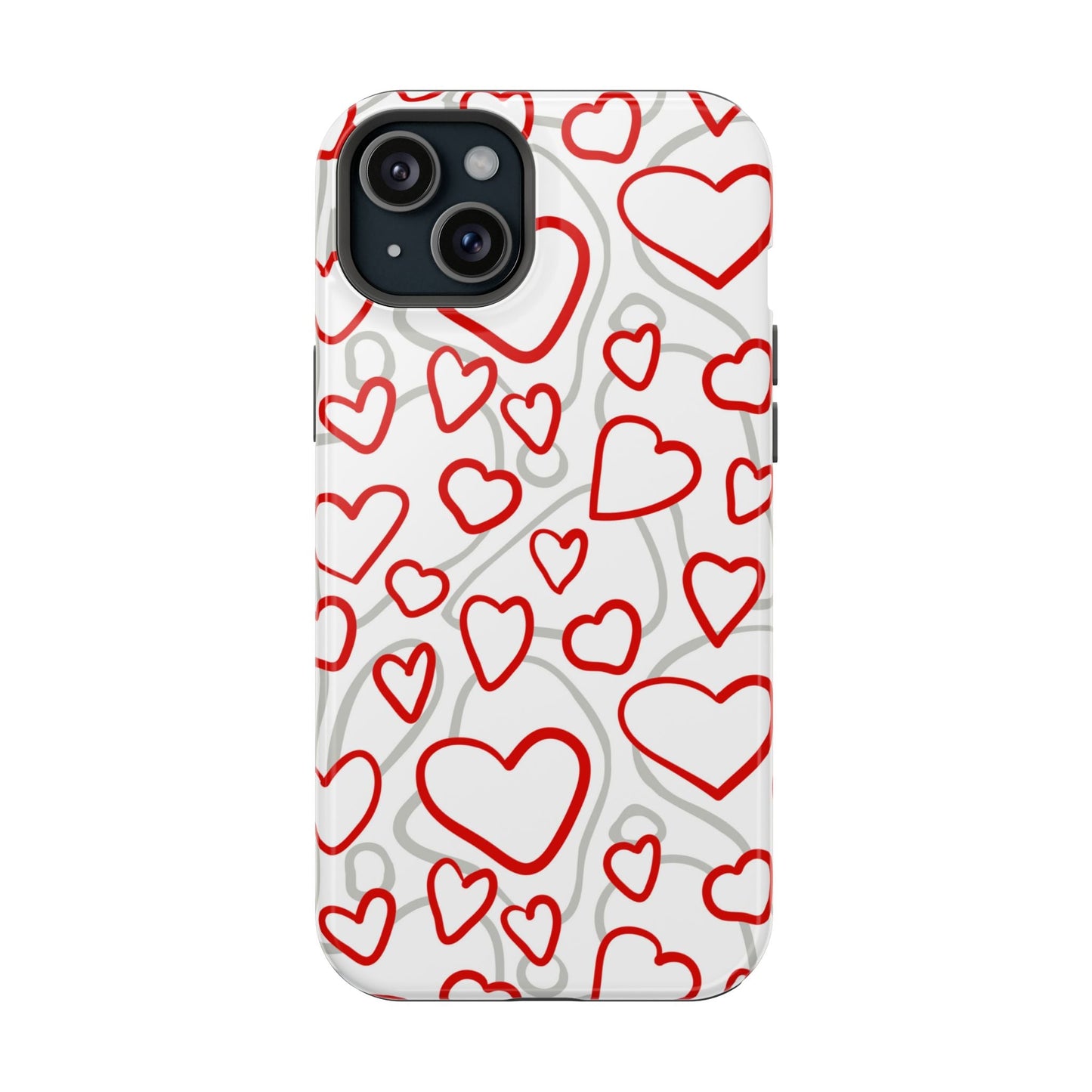 Red and White Heart Pattern MagSafe Case – Vibrant Love Design - BOGO Cases