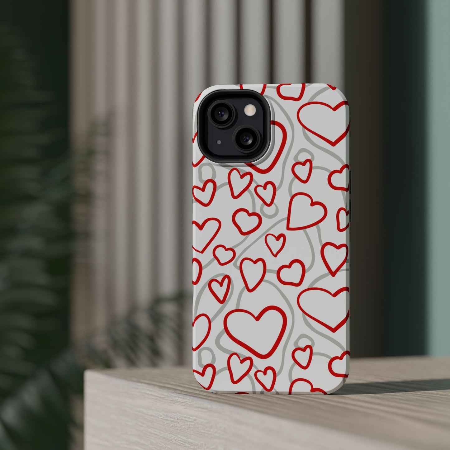 Red and White Heart Pattern MagSafe Case – Vibrant Love Design - BOGO Cases