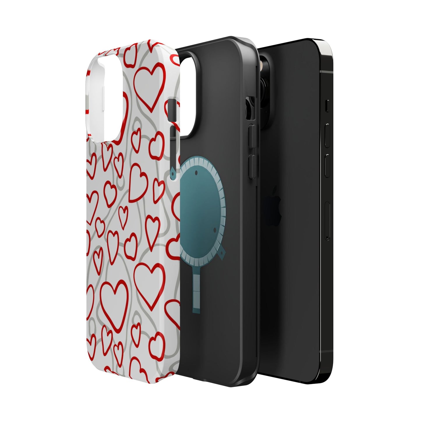 Red and White Heart Pattern MagSafe Case – Vibrant Love Design - BOGO Cases