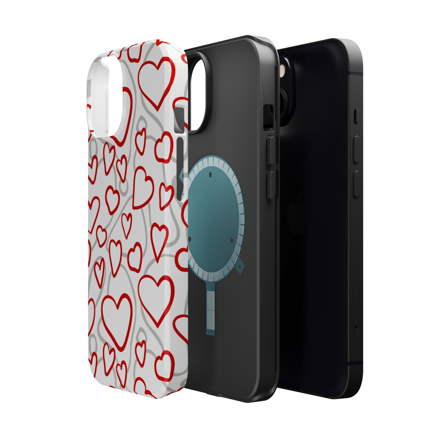 Red and White Heart Pattern MagSafe Case – Vibrant Love Design - BOGO Cases