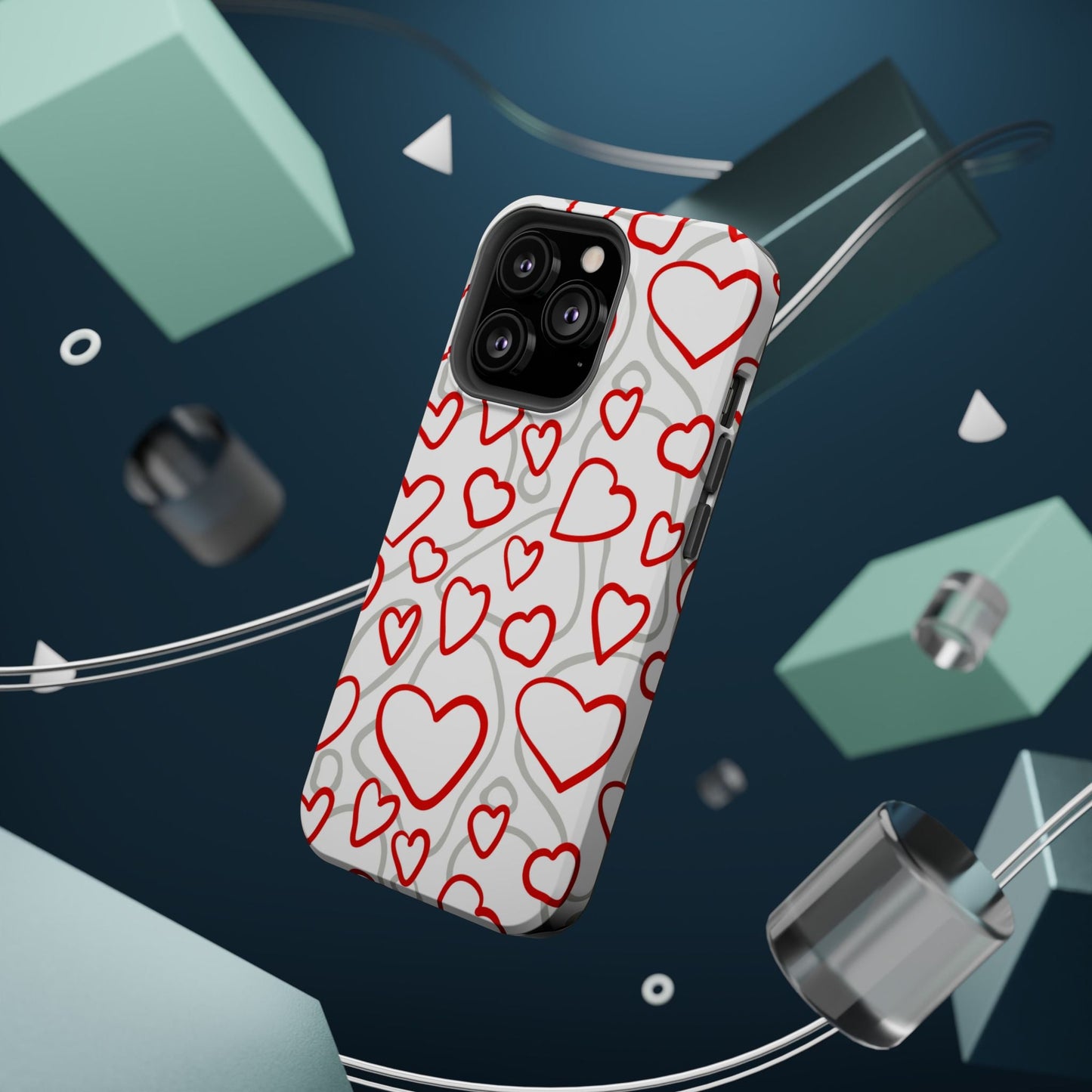 Red and White Heart Pattern MagSafe Case – Vibrant Love Design - BOGO Cases