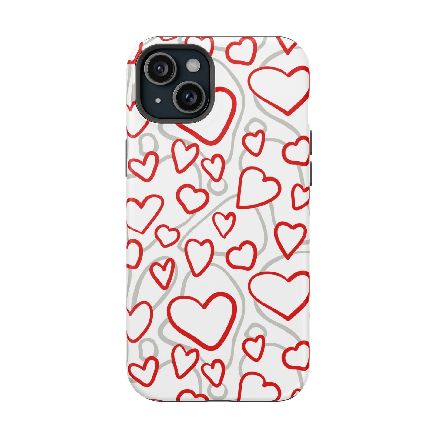 Red and White Heart Pattern MagSafe Case – Vibrant Love Design - BOGO Cases