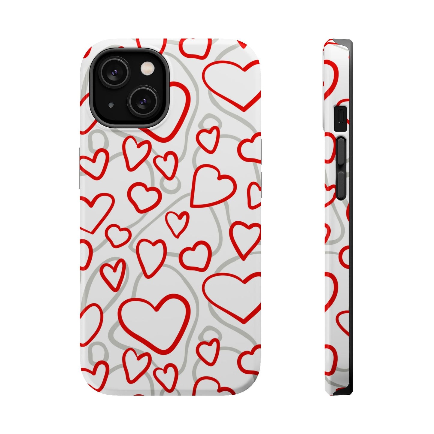 Red and White Heart Pattern MagSafe Case – Vibrant Love Design - BOGO Cases