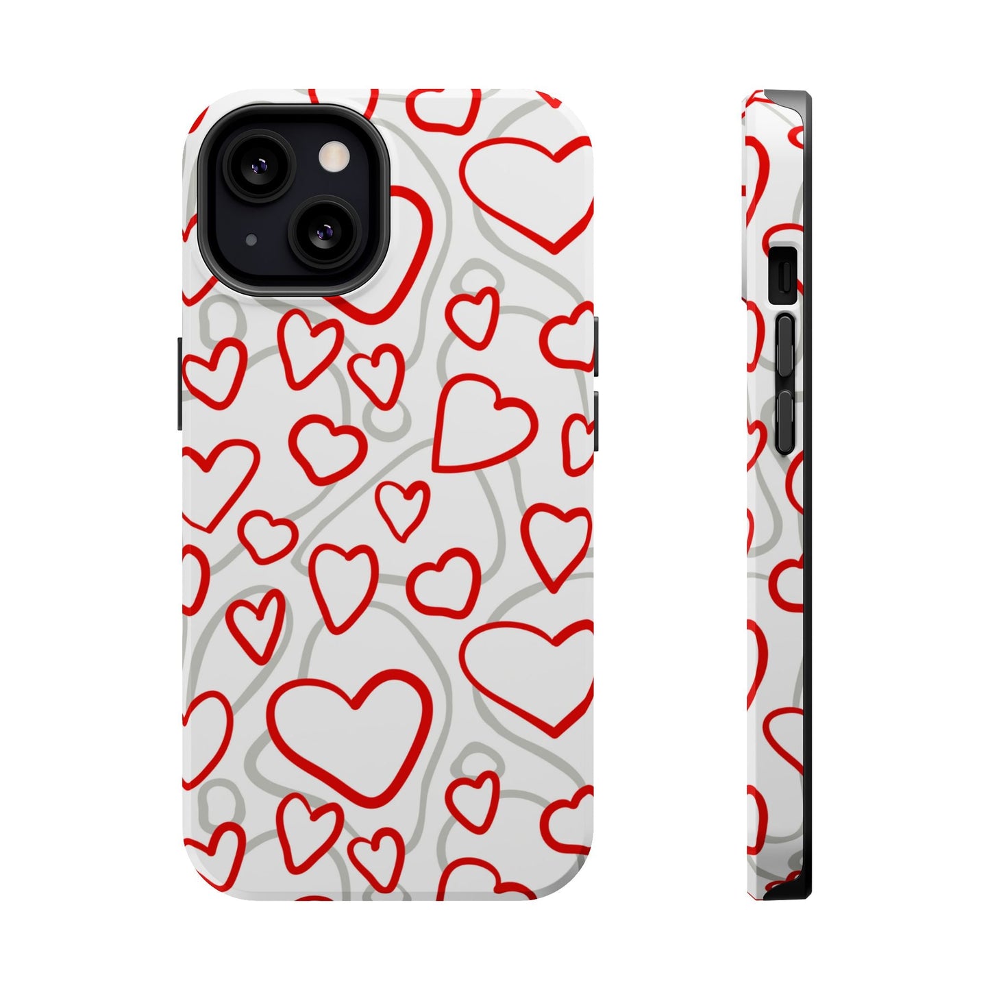 Red and White Heart Pattern MagSafe Case – Vibrant Love Design - BOGO Cases