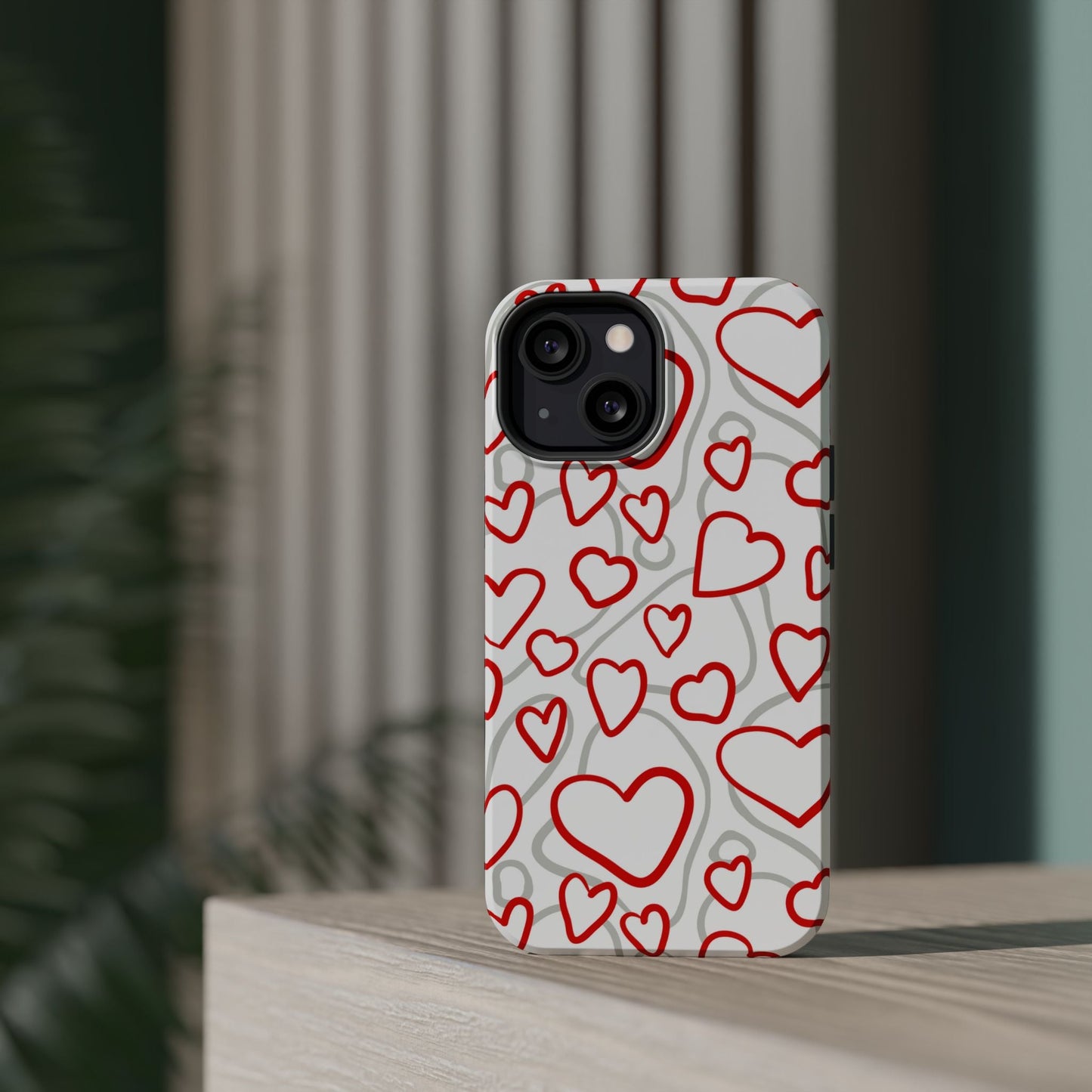 Red and White Heart Pattern MagSafe Case – Vibrant Love Design - BOGO Cases