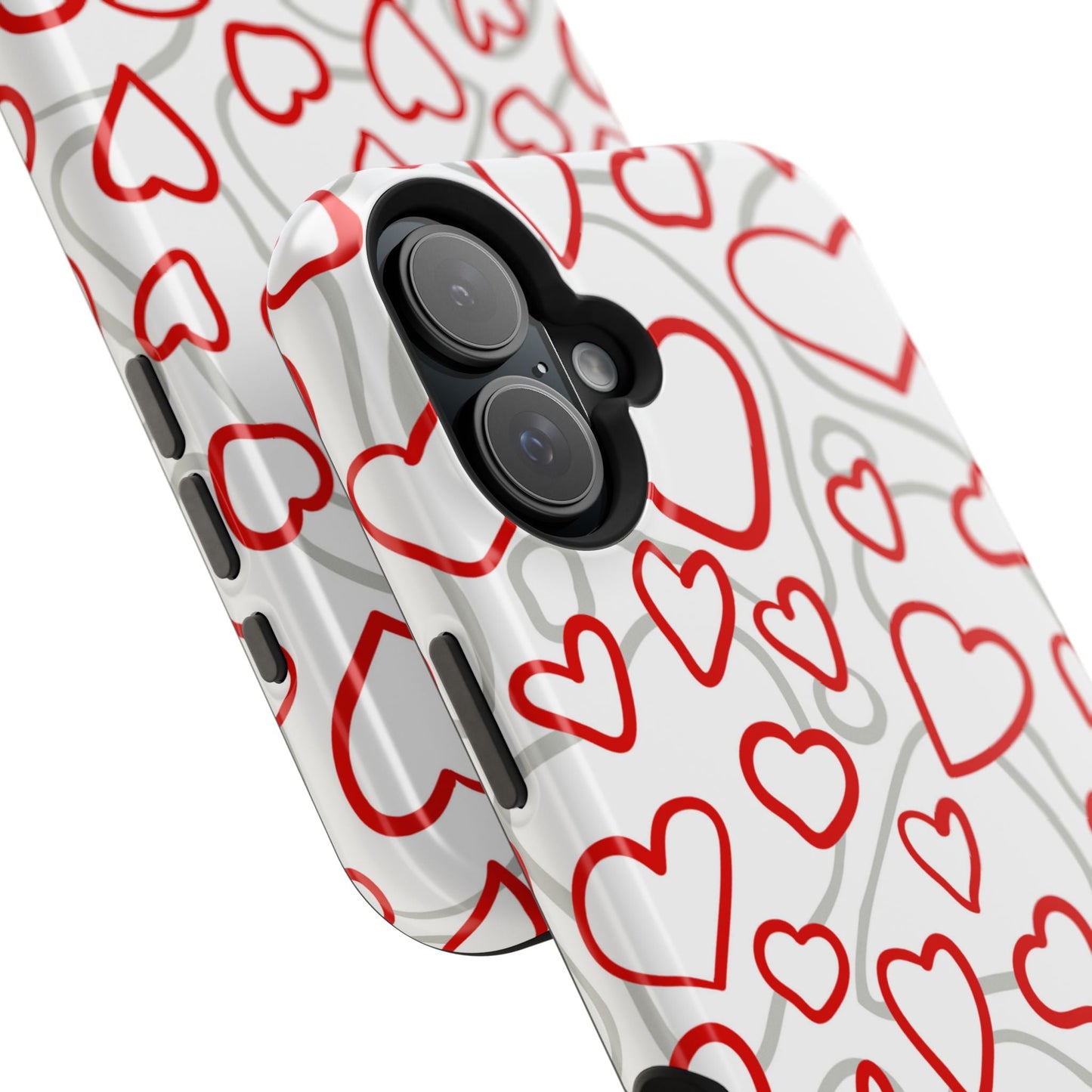 Red and White Heart Pattern MagSafe Case – Vibrant Love Design - BOGO Cases