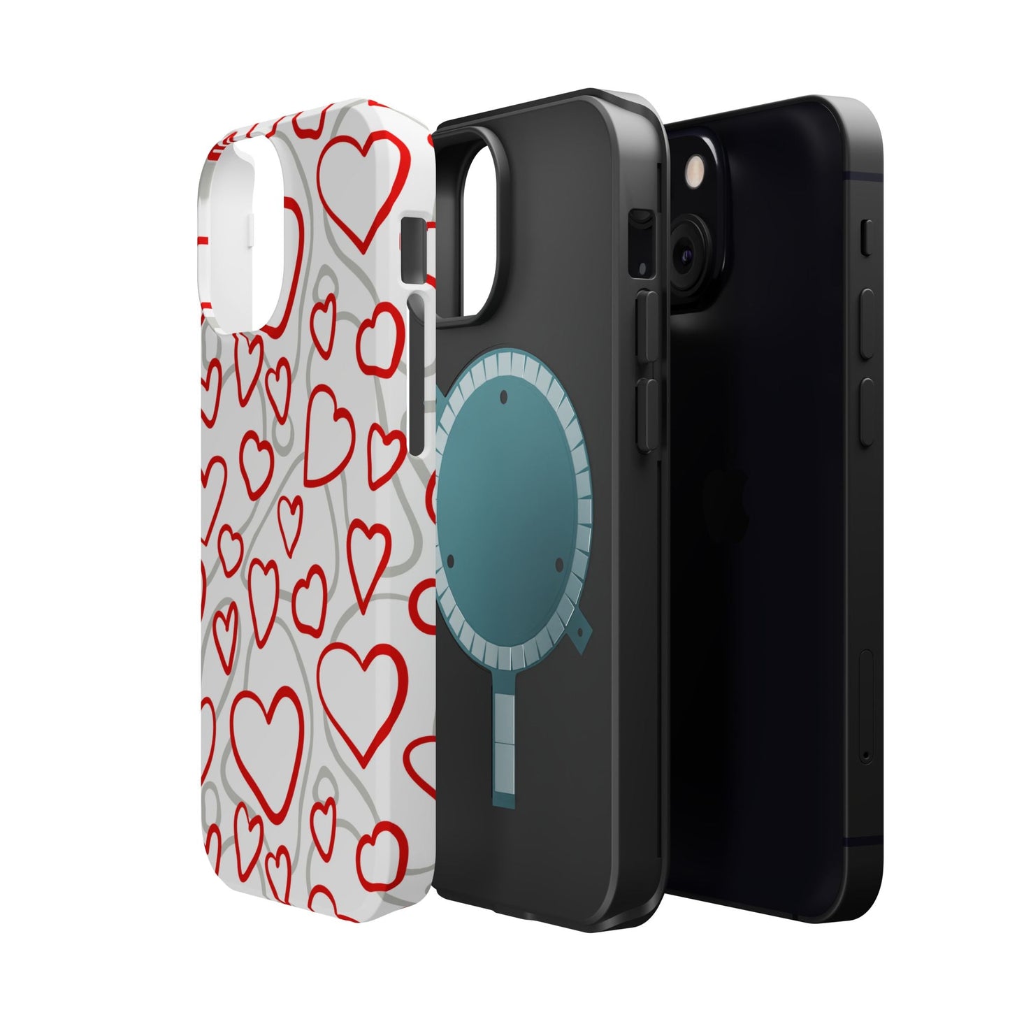 Red and White Heart Pattern MagSafe Case – Vibrant Love Design - BOGO Cases