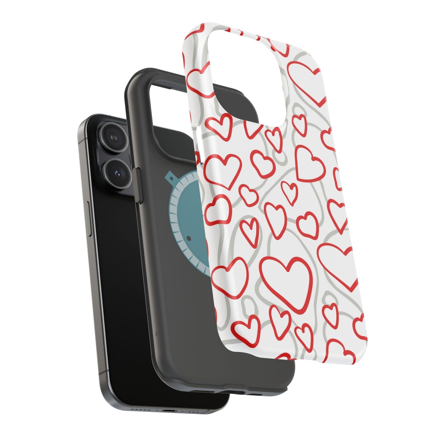 Red and White Heart Pattern MagSafe Case – Vibrant Love Design - BOGO Cases