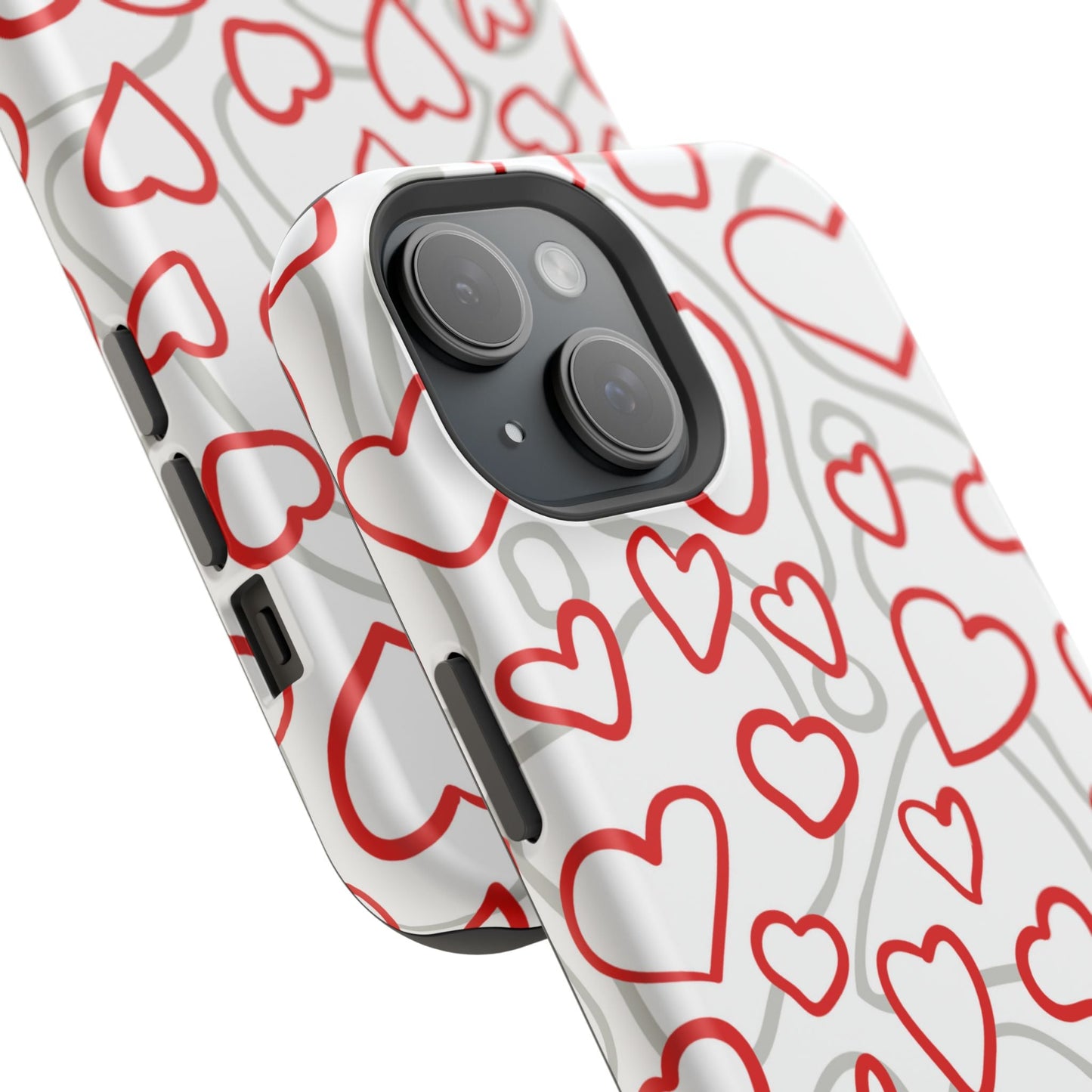 Red and White Heart Pattern MagSafe Case – Vibrant Love Design - BOGO Cases