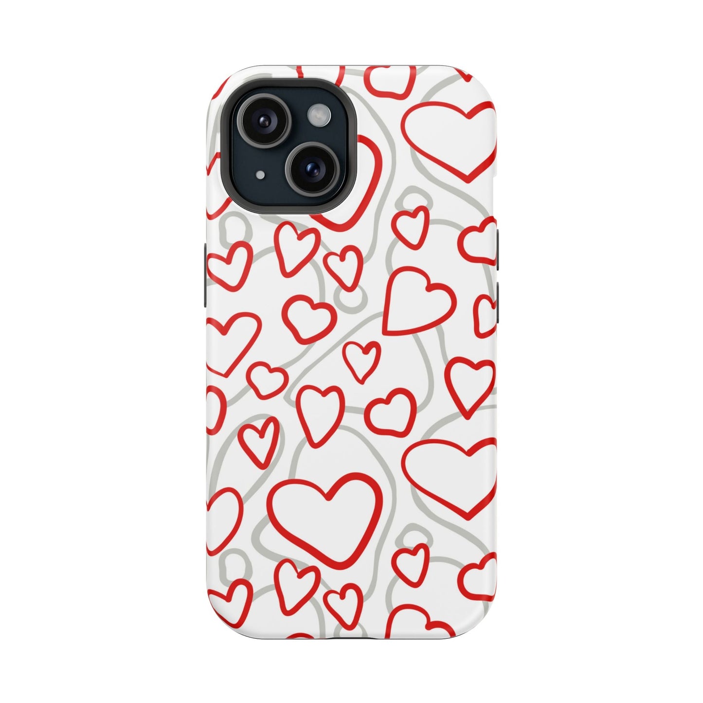 Red and White Heart Pattern MagSafe Case – Vibrant Love Design - BOGO Cases