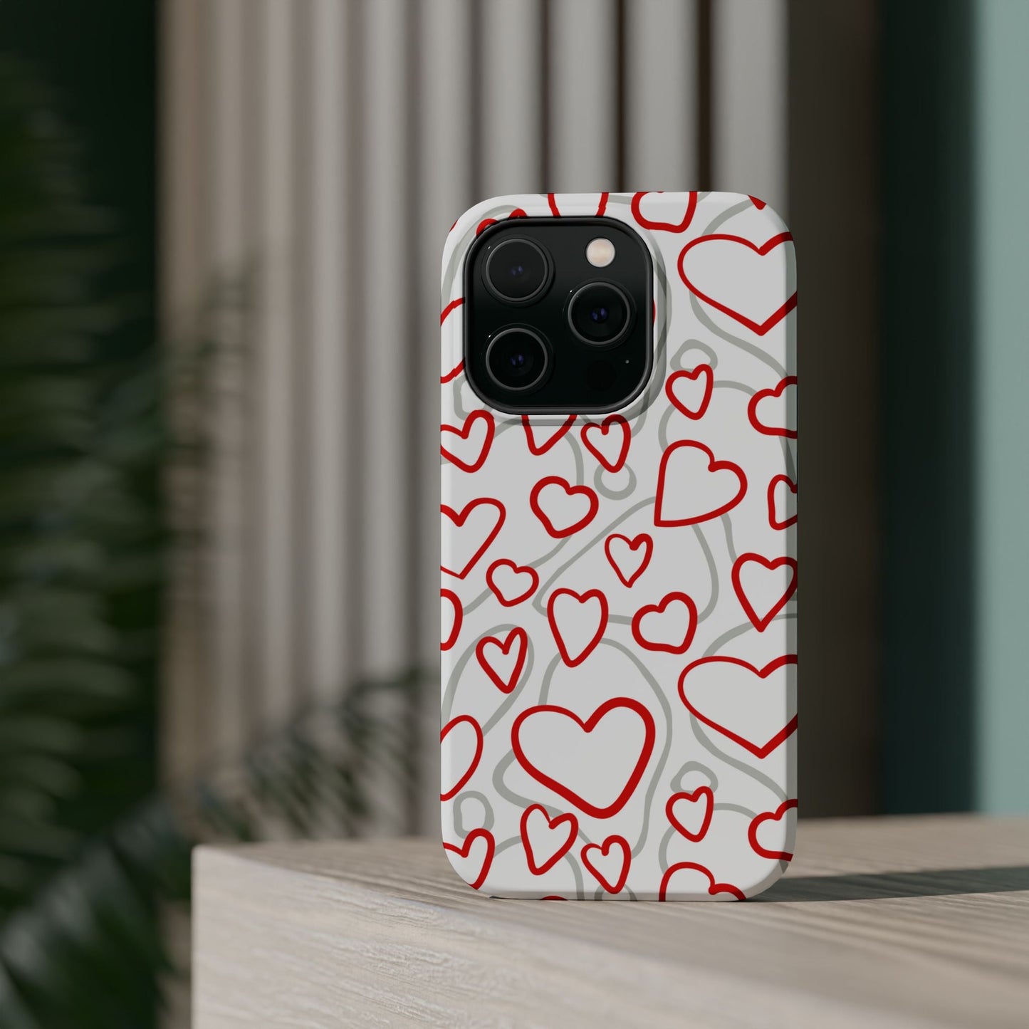 Red and White Heart Pattern MagSafe Case – Vibrant Love Design - BOGO Cases