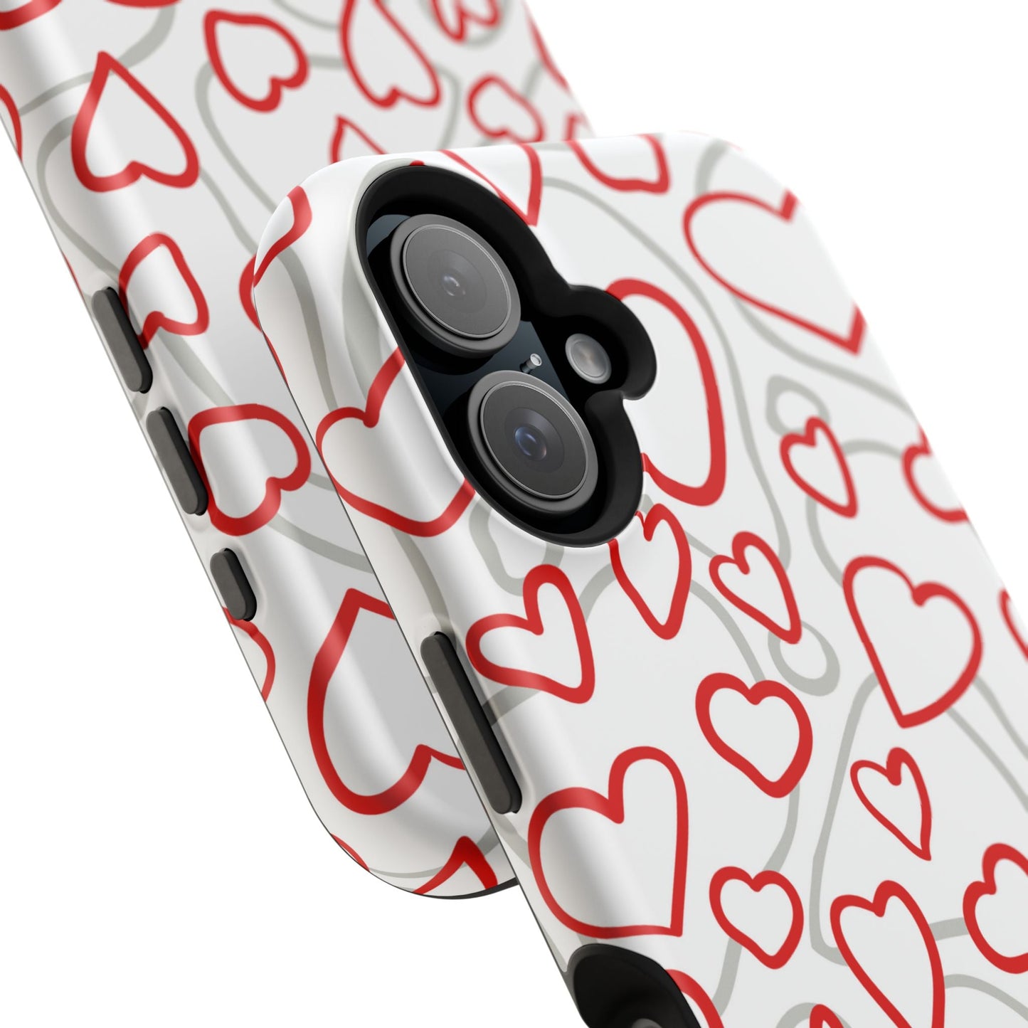 Red and White Heart Pattern MagSafe Case – Vibrant Love Design - BOGO Cases