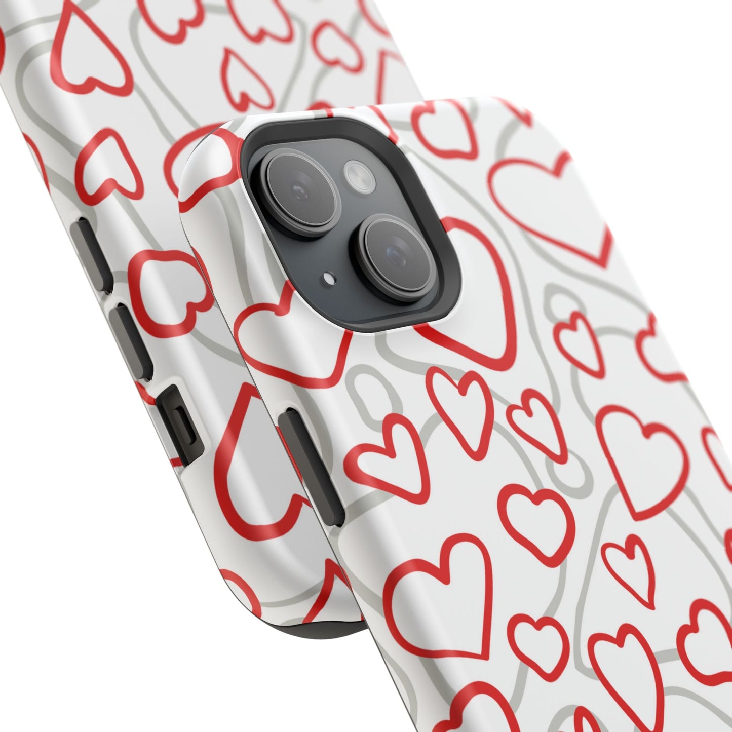 Red and White Heart Pattern MagSafe Case – Vibrant Love Design - BOGO Cases