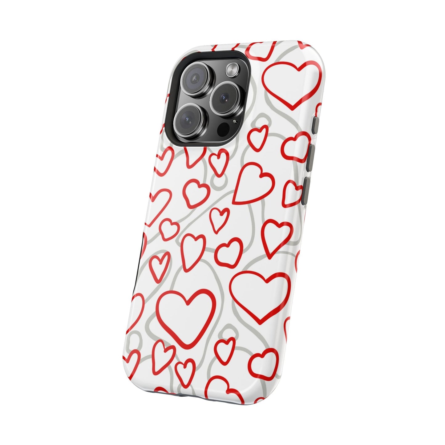 Red and White Heart Pattern MagSafe Case – Vibrant Love Design - BOGO Cases