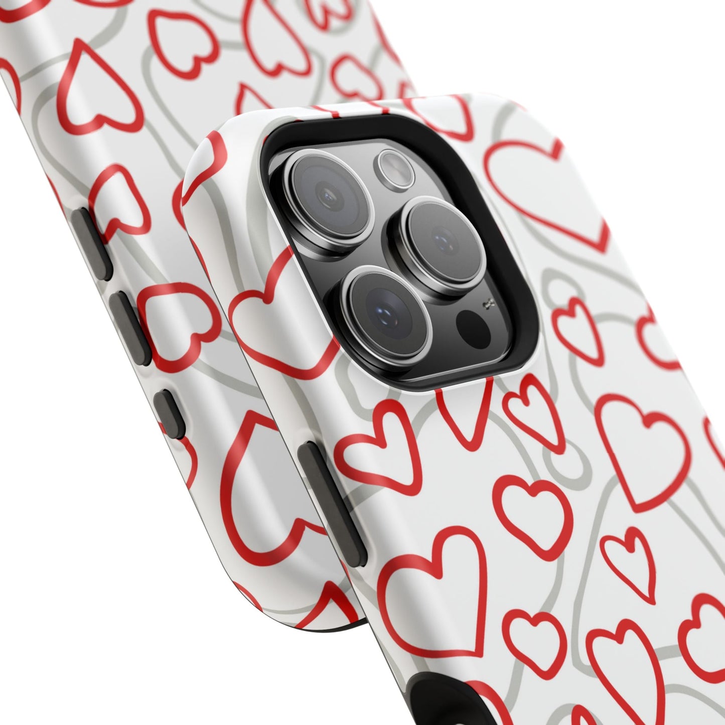 Red and White Heart Pattern MagSafe Case – Vibrant Love Design - BOGO Cases