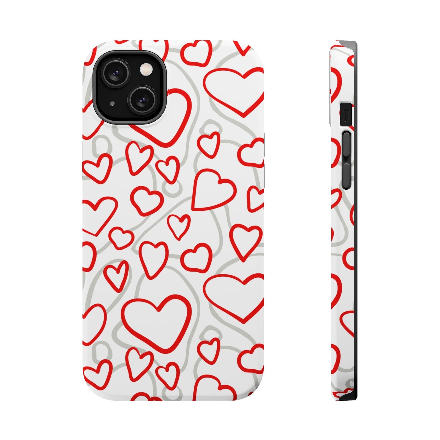 Red and White Heart Pattern MagSafe Case – Vibrant Love Design - BOGO Cases