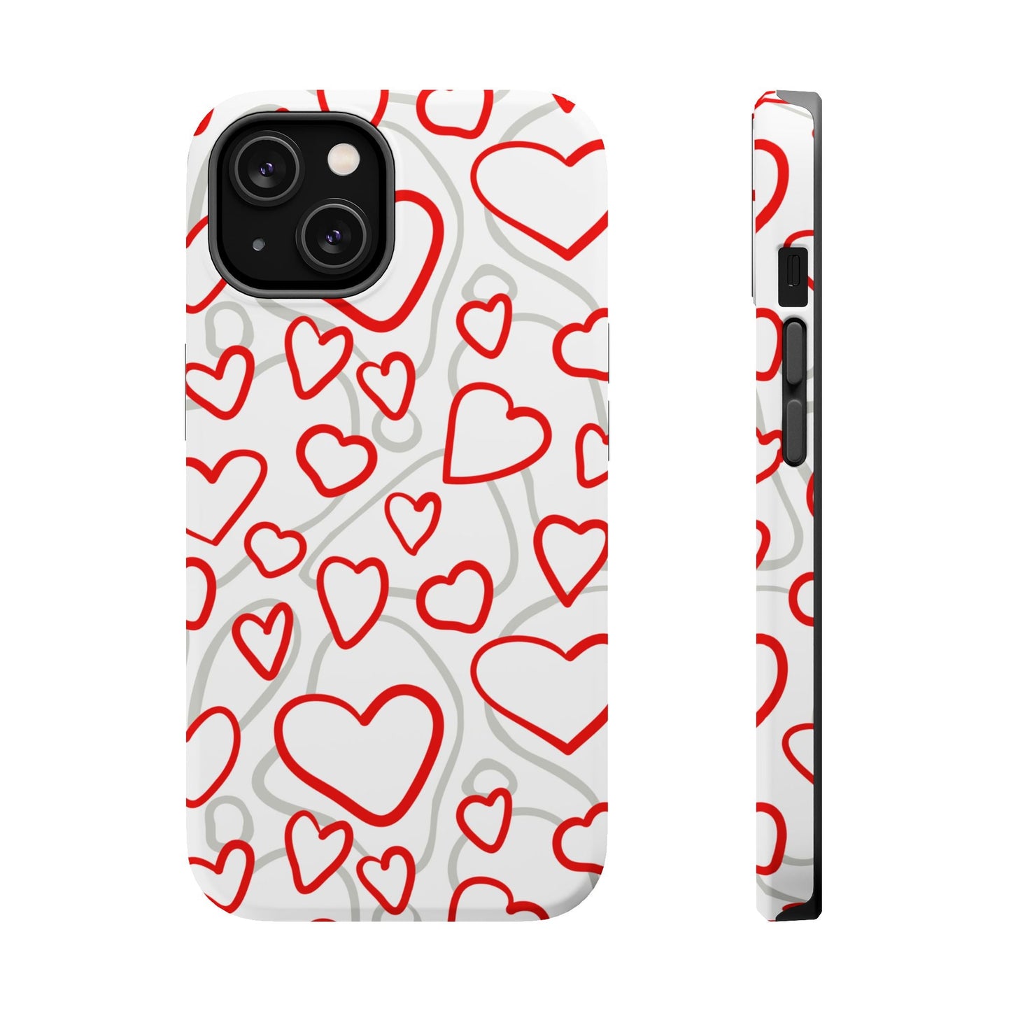 Red and White Heart Pattern MagSafe Case – Vibrant Love Design - BOGO Cases