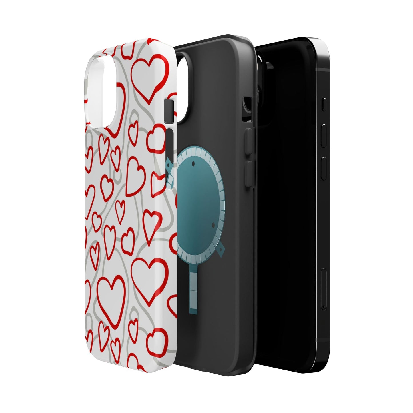 Red and White Heart Pattern MagSafe Case – Vibrant Love Design - BOGO Cases
