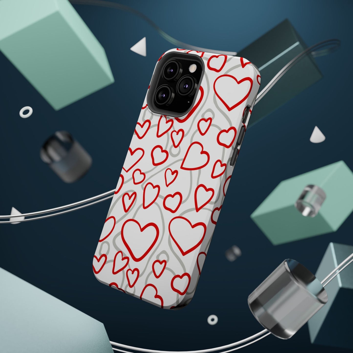 Red and White Heart Pattern MagSafe Case – Vibrant Love Design - BOGO Cases