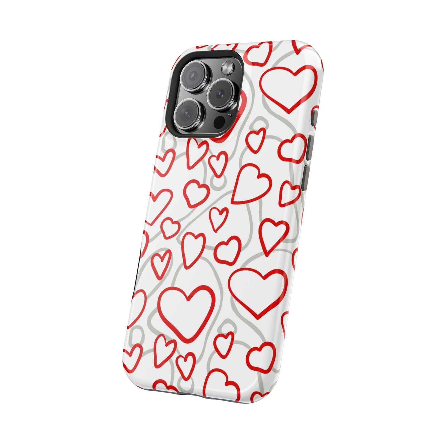 Red and White Heart Pattern MagSafe Case – Vibrant Love Design - BOGO Cases