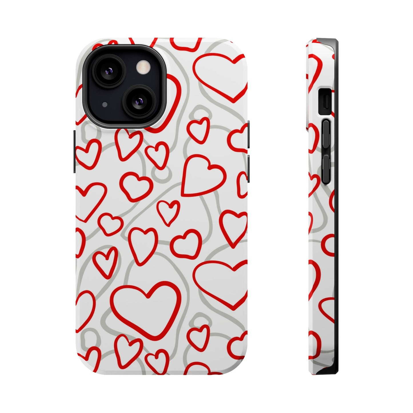 Red and White Heart Pattern MagSafe Case – Vibrant Love Design - BOGO Cases