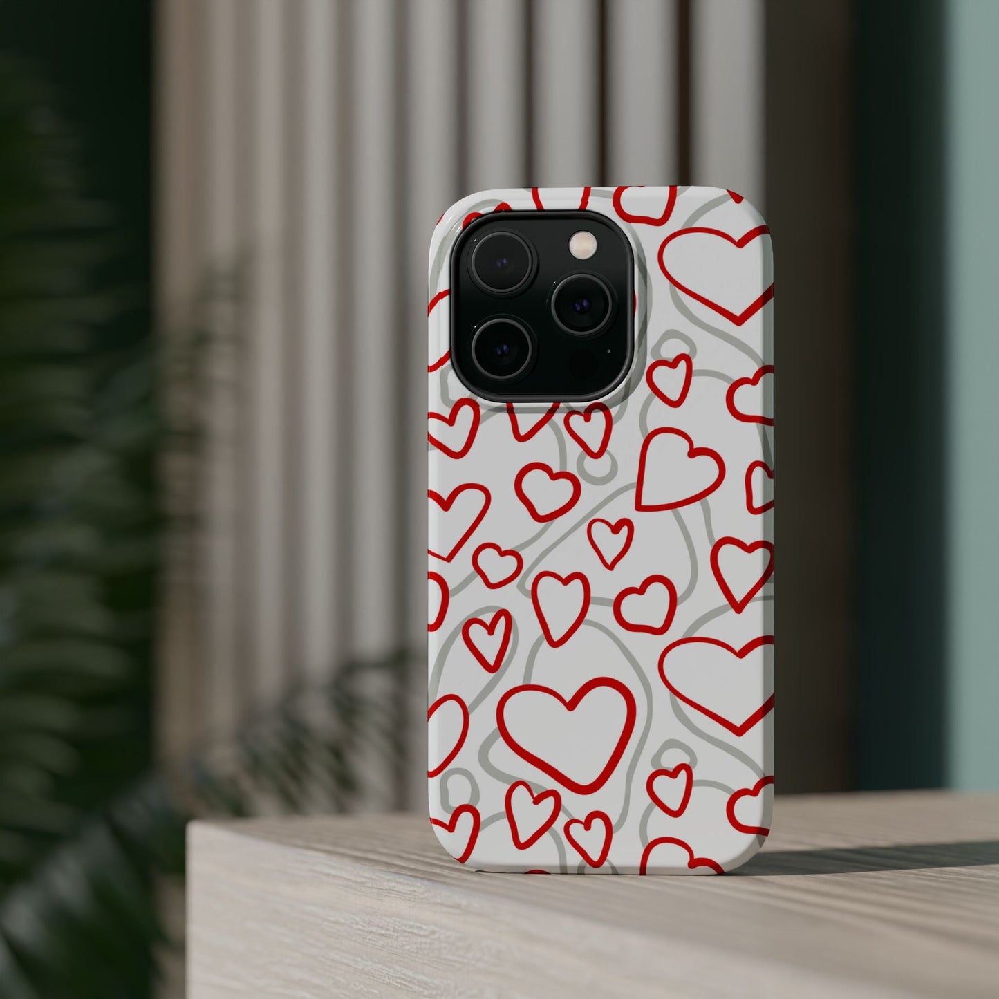 Red and White Heart Pattern MagSafe Case – Vibrant Love Design - BOGO Cases