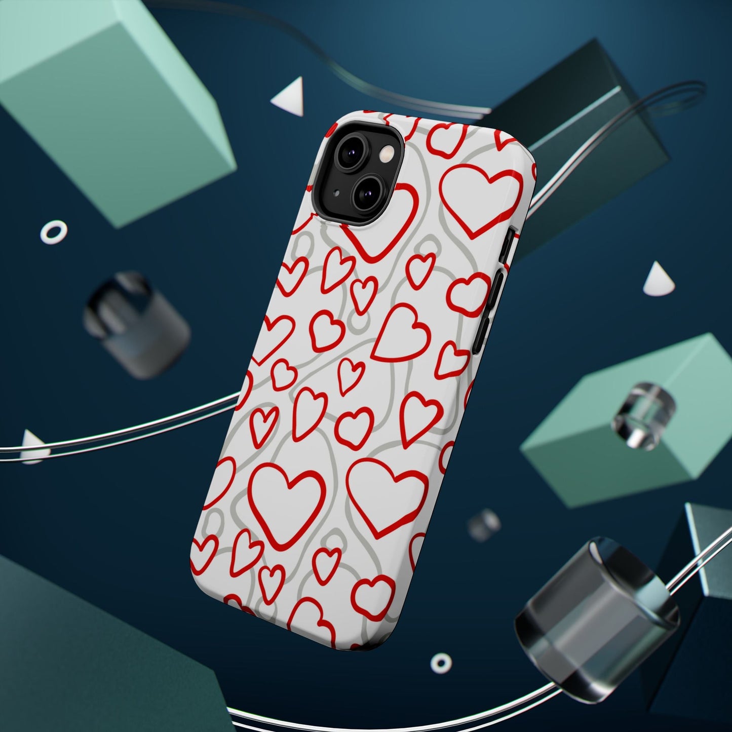 Red and White Heart Pattern MagSafe Case – Vibrant Love Design - BOGO Cases