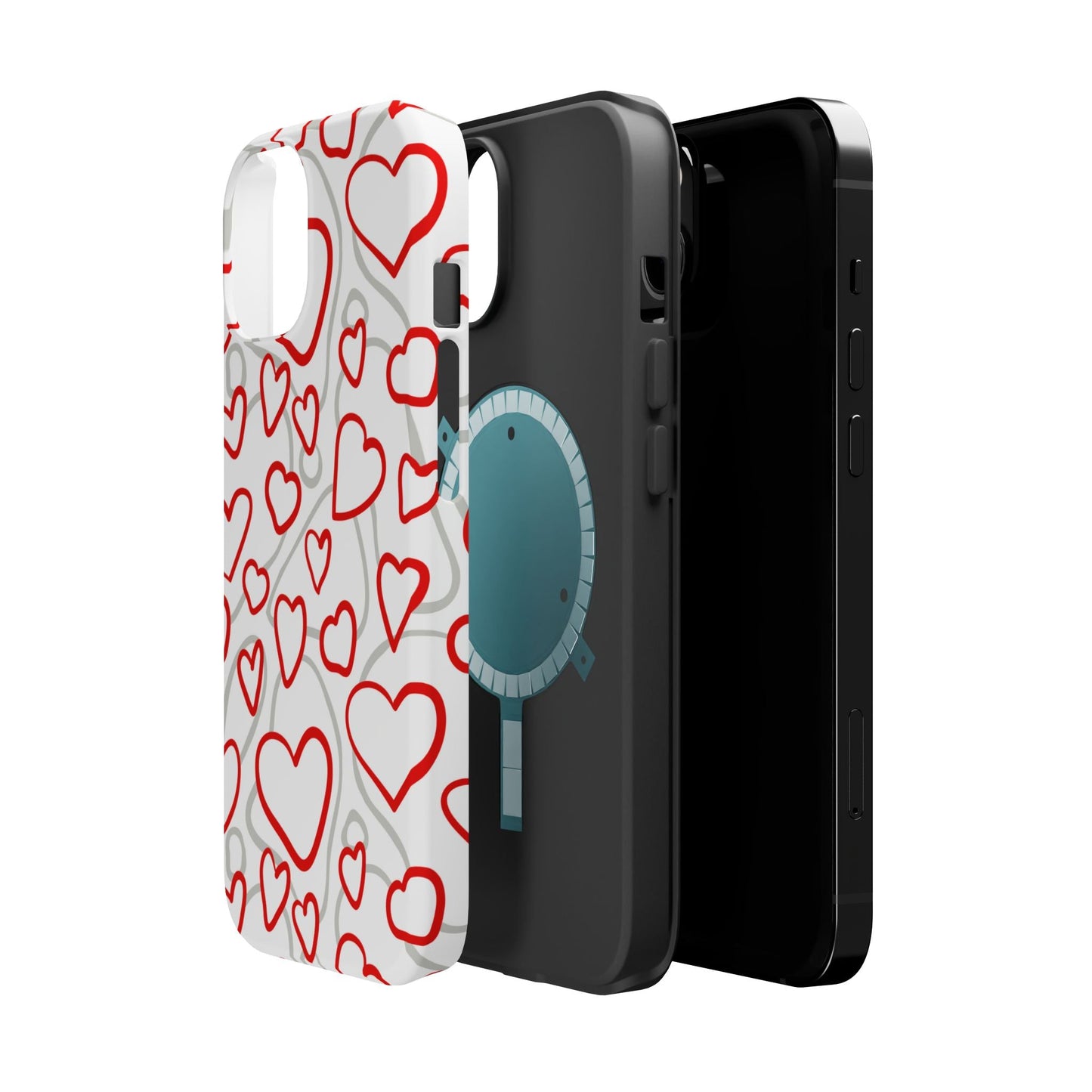 Red and White Heart Pattern MagSafe Case – Vibrant Love Design - BOGO Cases