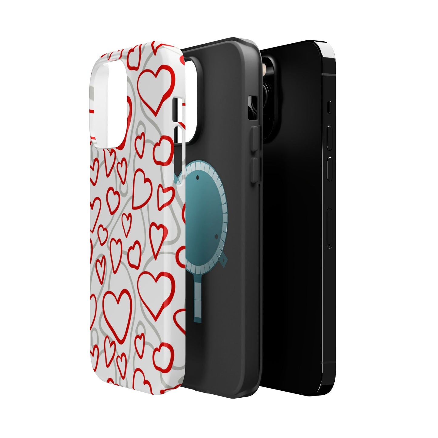 Red and White Heart Pattern MagSafe Case – Vibrant Love Design - BOGO Cases