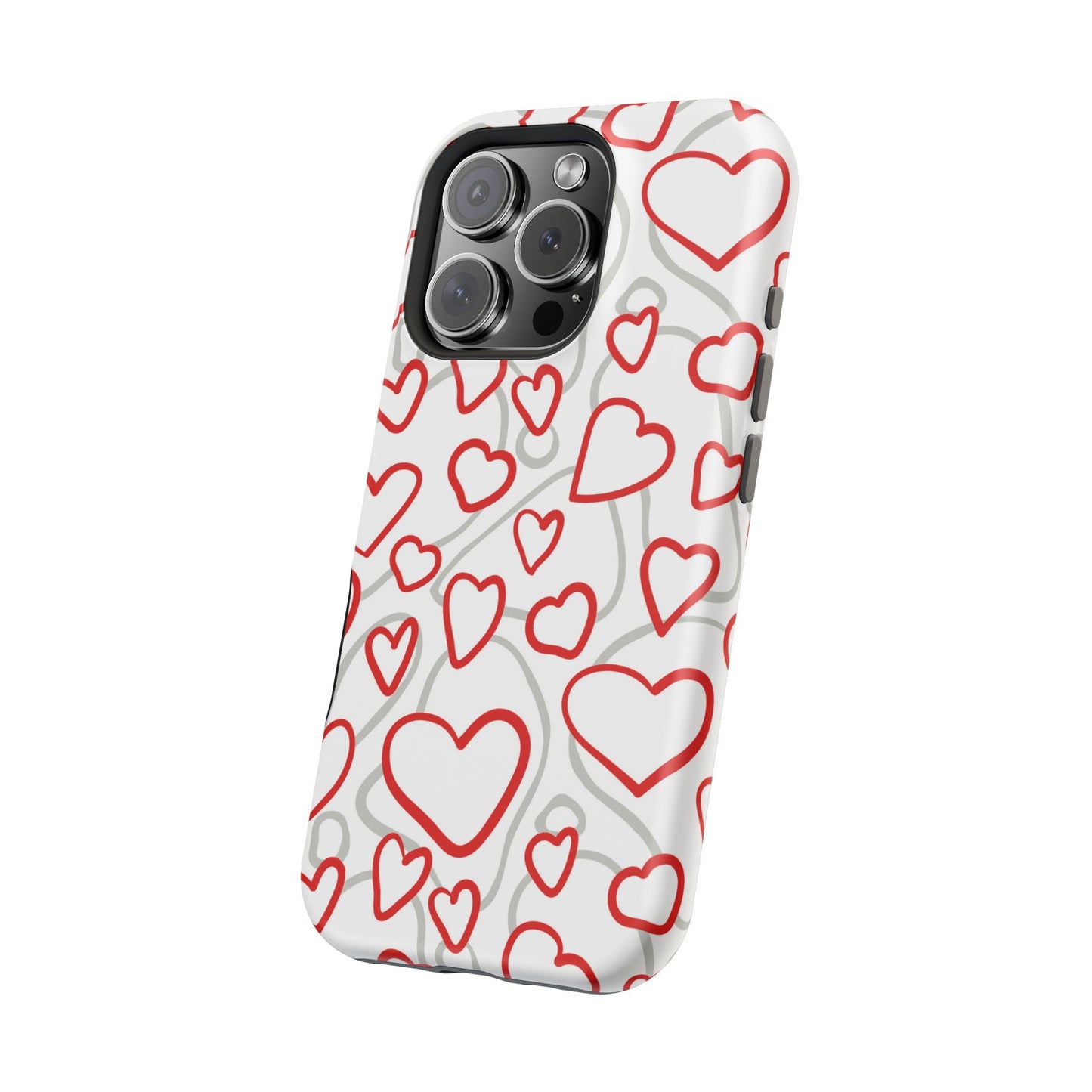 Red and White Heart Pattern MagSafe Case – Vibrant Love Design - BOGO Cases