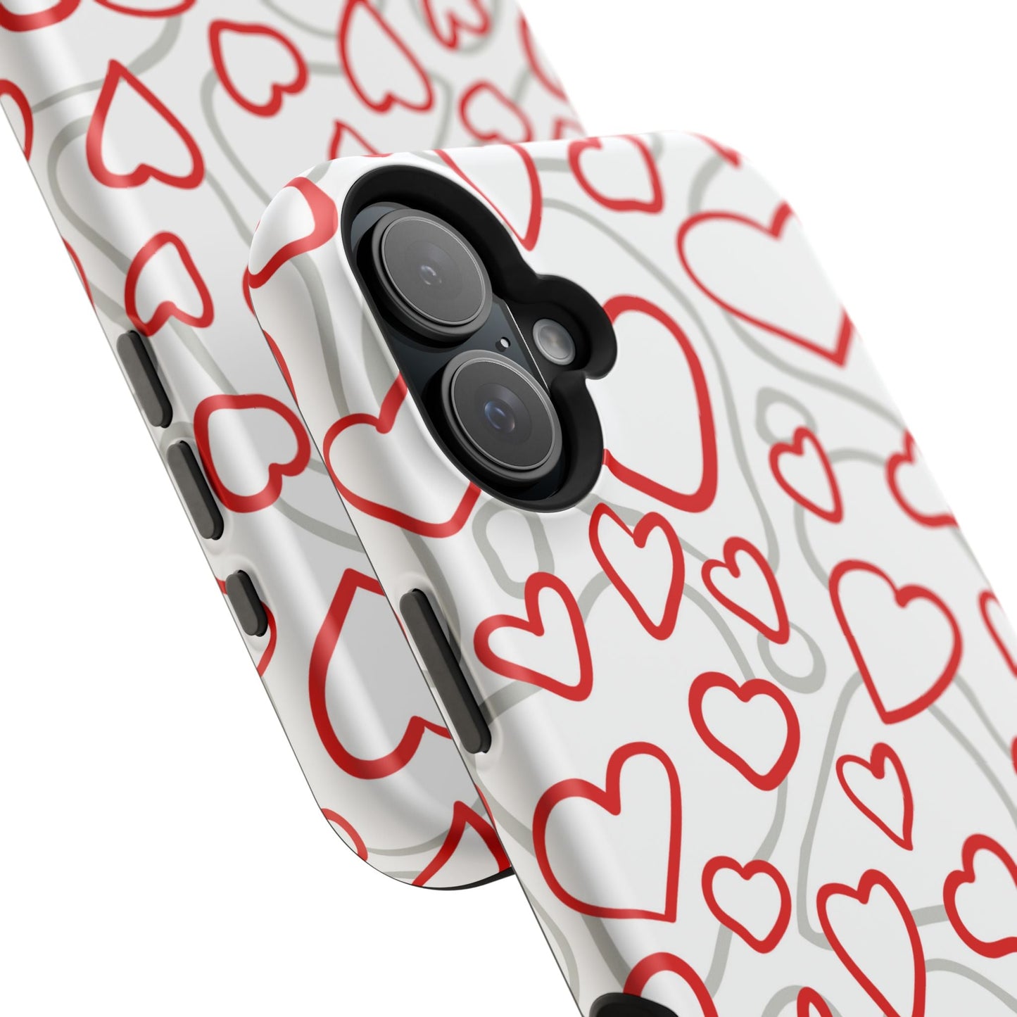 Red and White Heart Pattern MagSafe Case – Vibrant Love Design - BOGO Cases