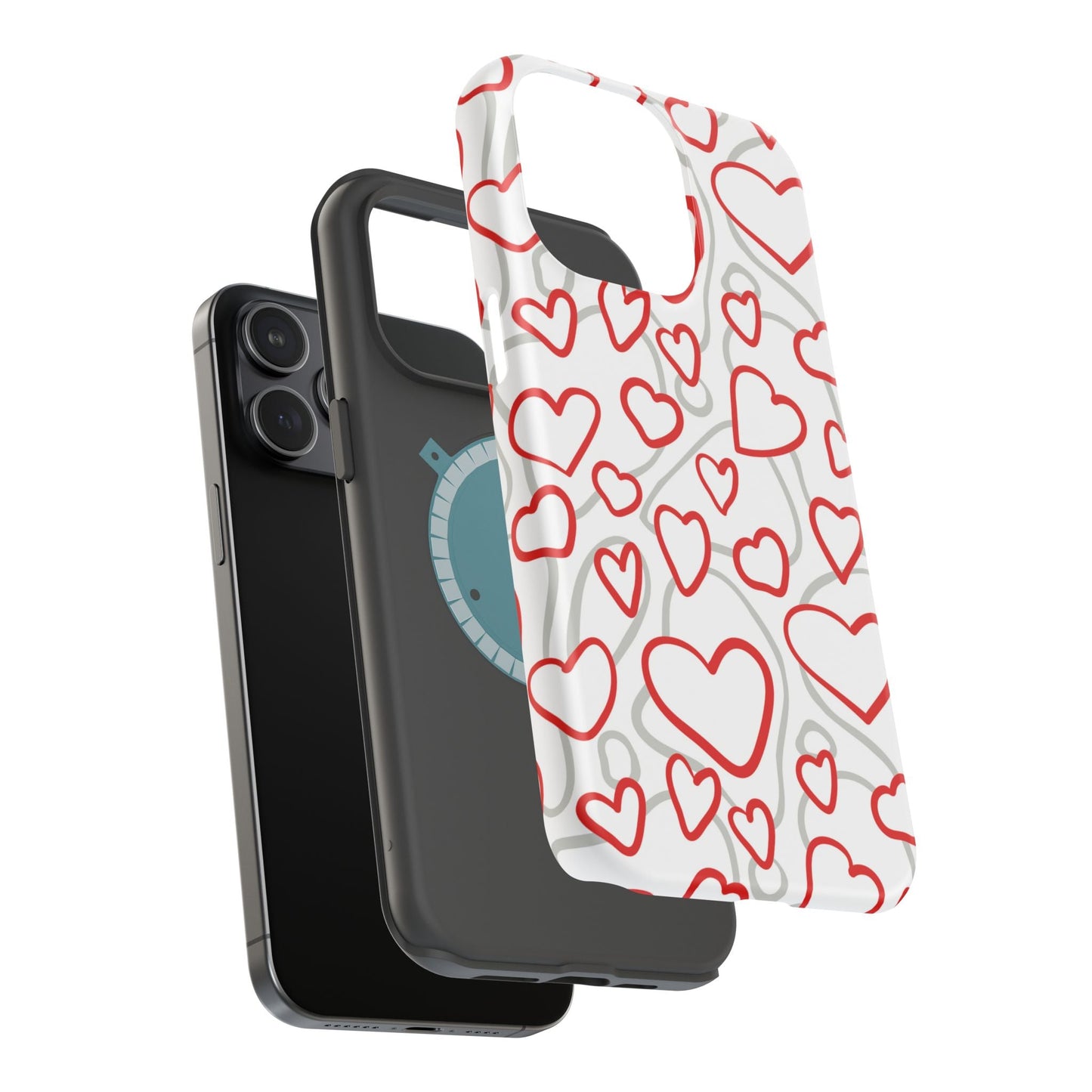 Red and White Heart Pattern MagSafe Case – Vibrant Love Design - BOGO Cases