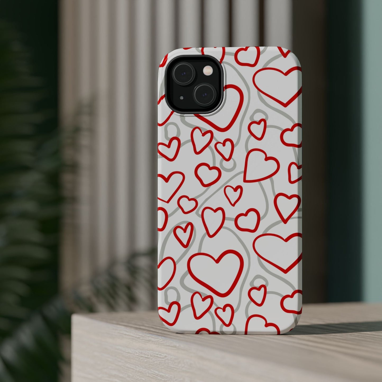Red and White Heart Pattern MagSafe Case – Vibrant Love Design - BOGO Cases
