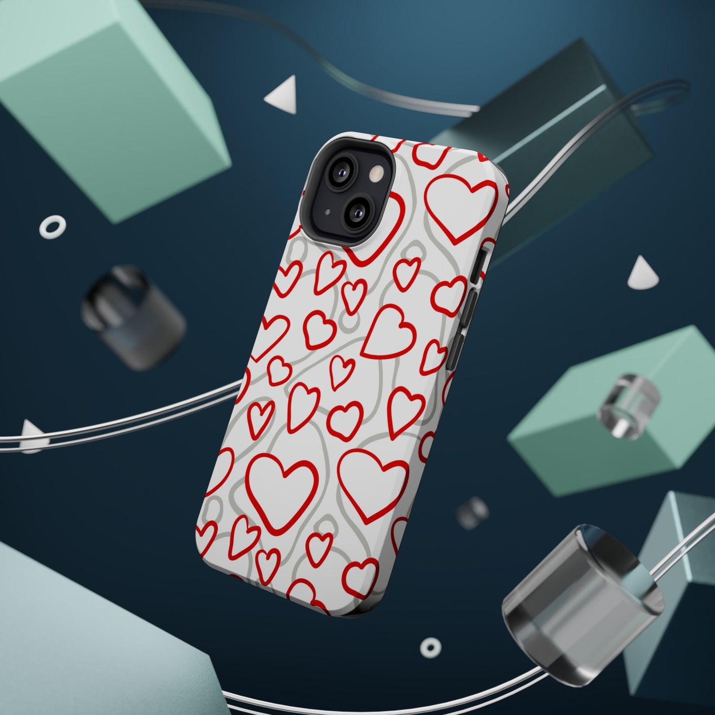 Red and White Heart Pattern MagSafe Case – Vibrant Love Design - BOGO Cases