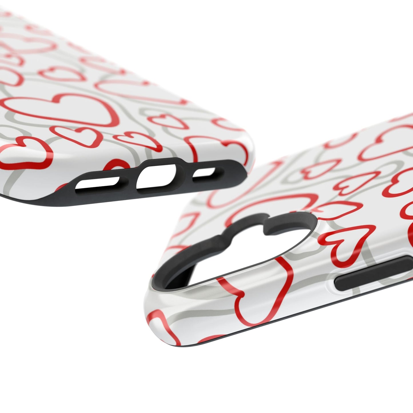 Red and White Heart Pattern MagSafe Case – Vibrant Love Design - BOGO Cases