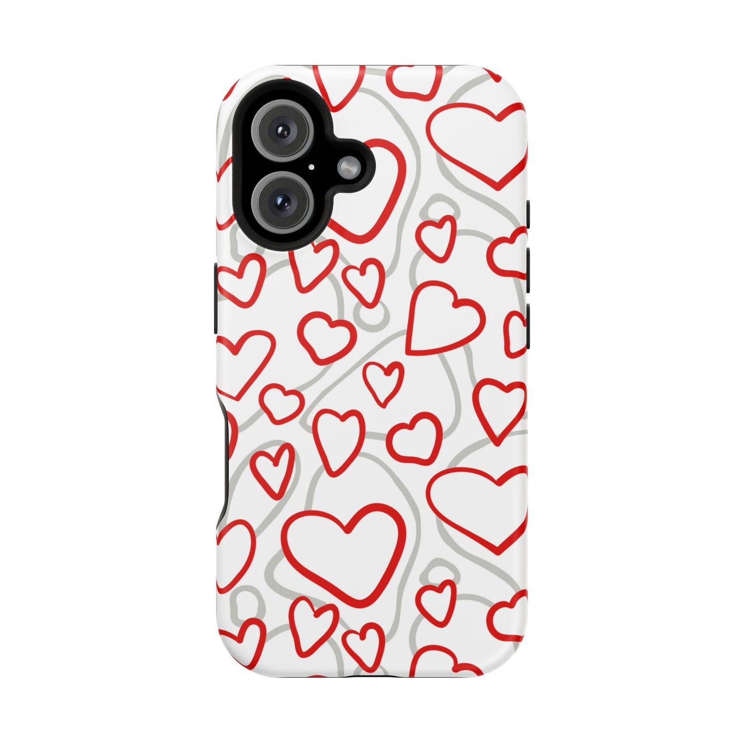Red and White Heart Pattern MagSafe Case – Vibrant Love Design - BOGO Cases