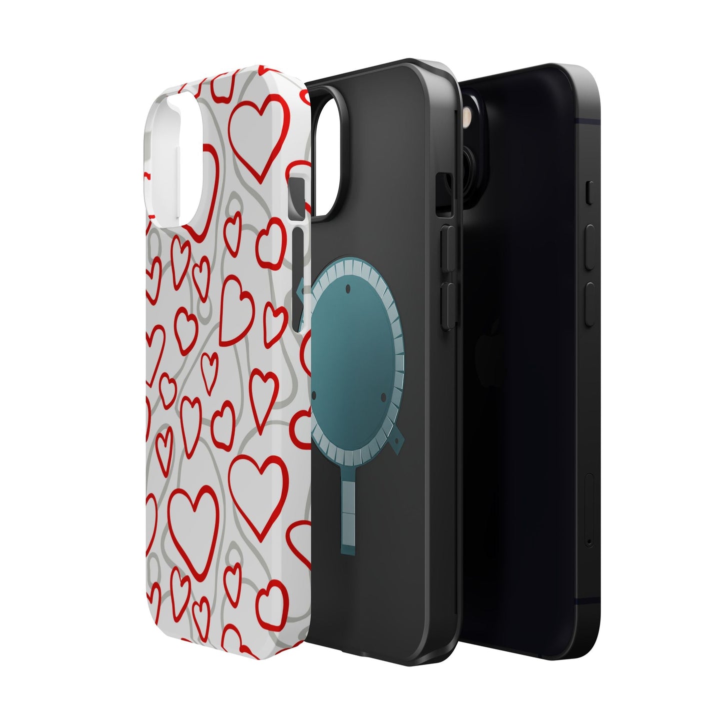 Red and White Heart Pattern MagSafe Case – Vibrant Love Design - BOGO Cases