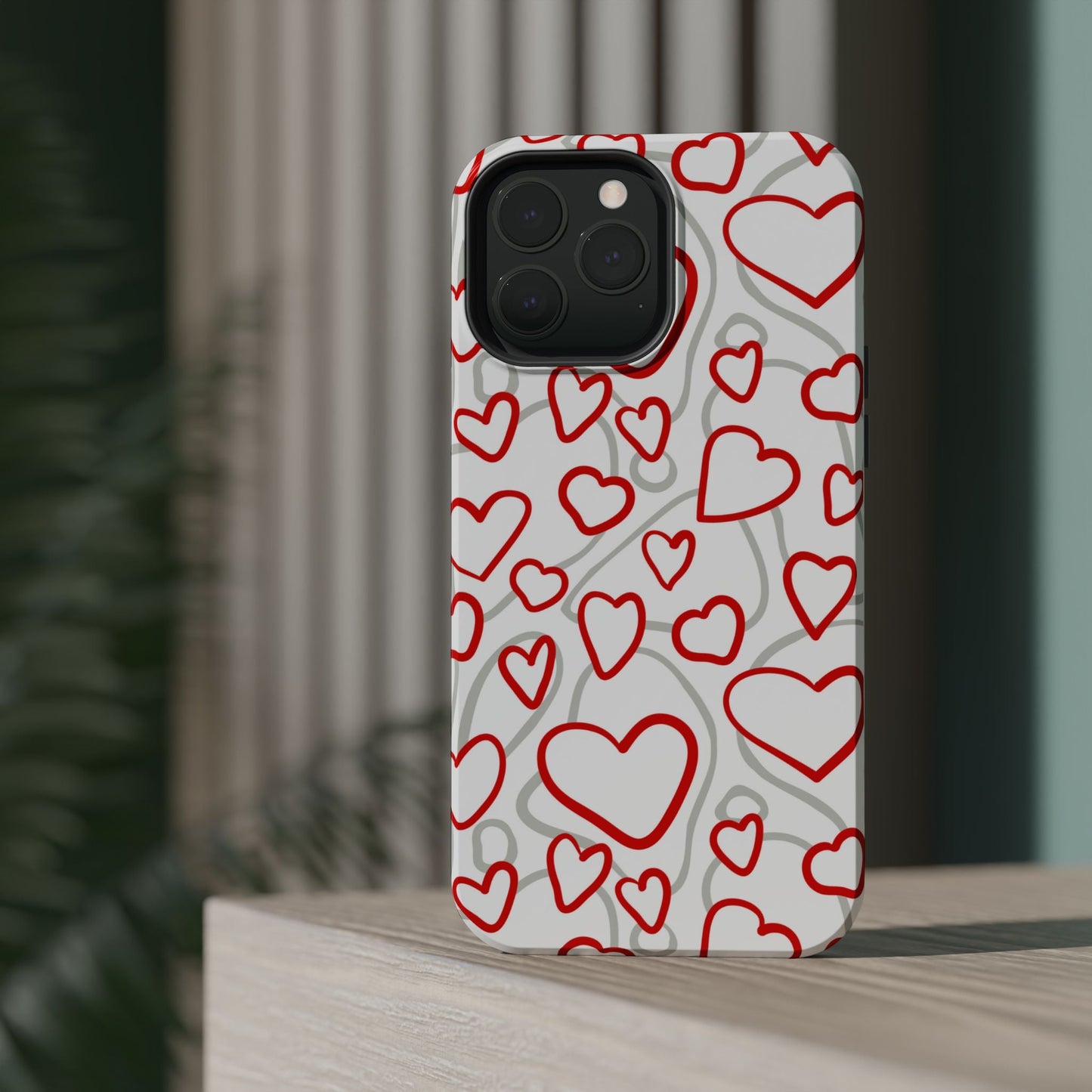 Red and White Heart Pattern MagSafe Case – Vibrant Love Design - BOGO Cases